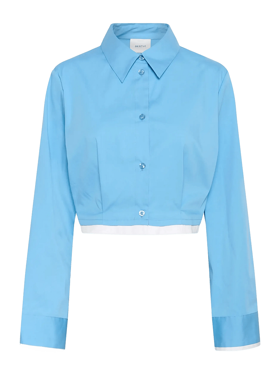 Gestuz - GZopy cropped shirt - long-sleeved shirts - azure blue - 1