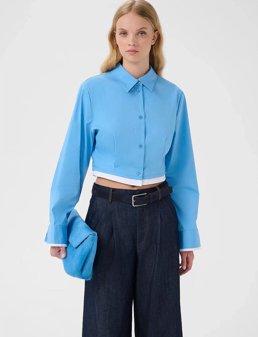 Gestuz - GZopy cropped shirt - long-sleeved shirts - azure blue - 0