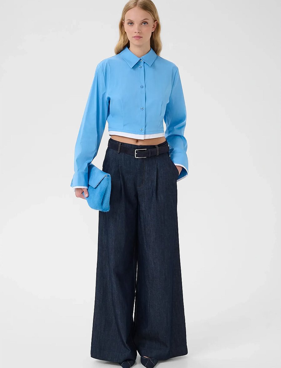 Gestuz - GZopy cropped shirt - long-sleeved shirts - azure blue - 3