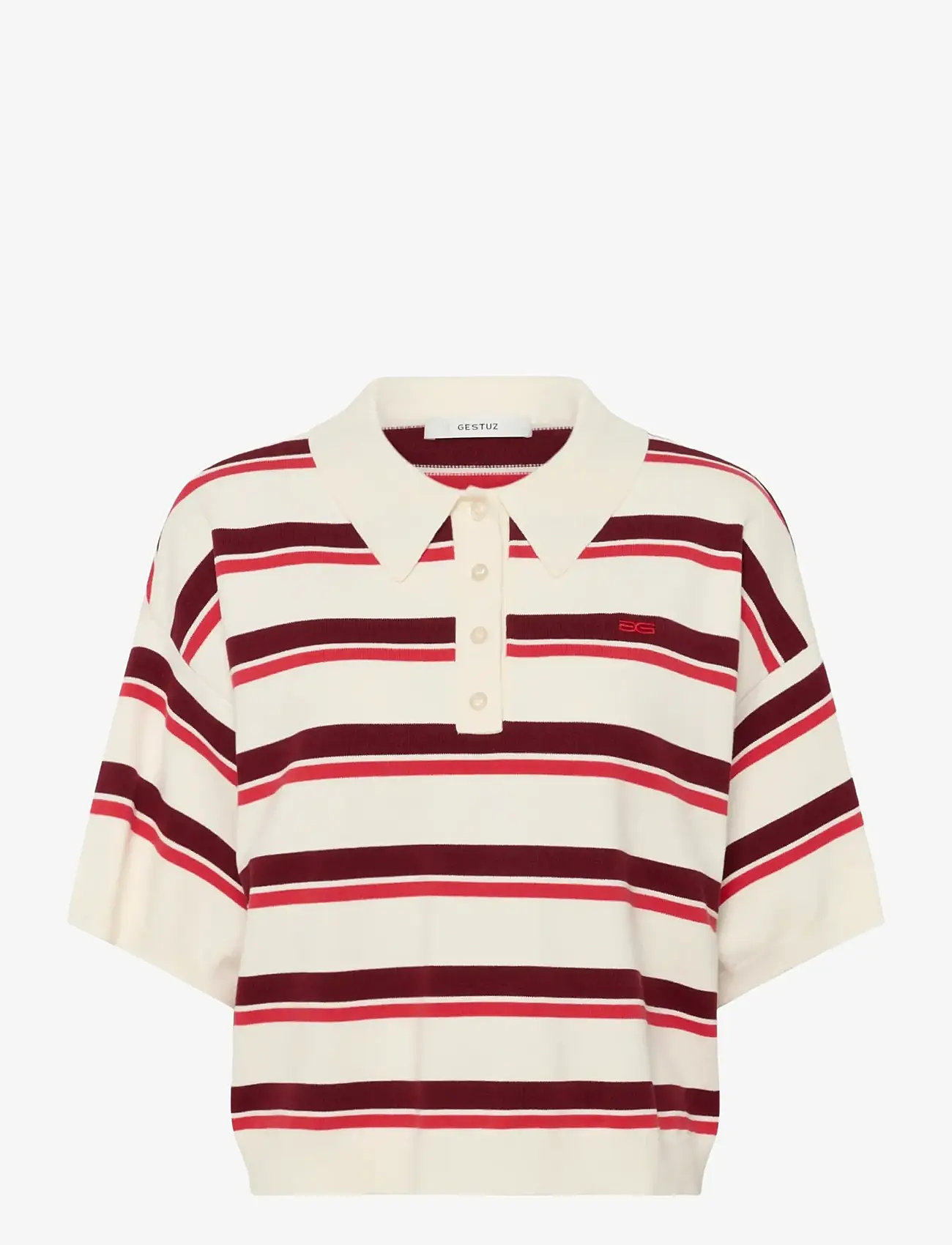 Gestuz - GZtaia ss polo pullover - polosärgid - egret/cabernet/poinsettia - 1
