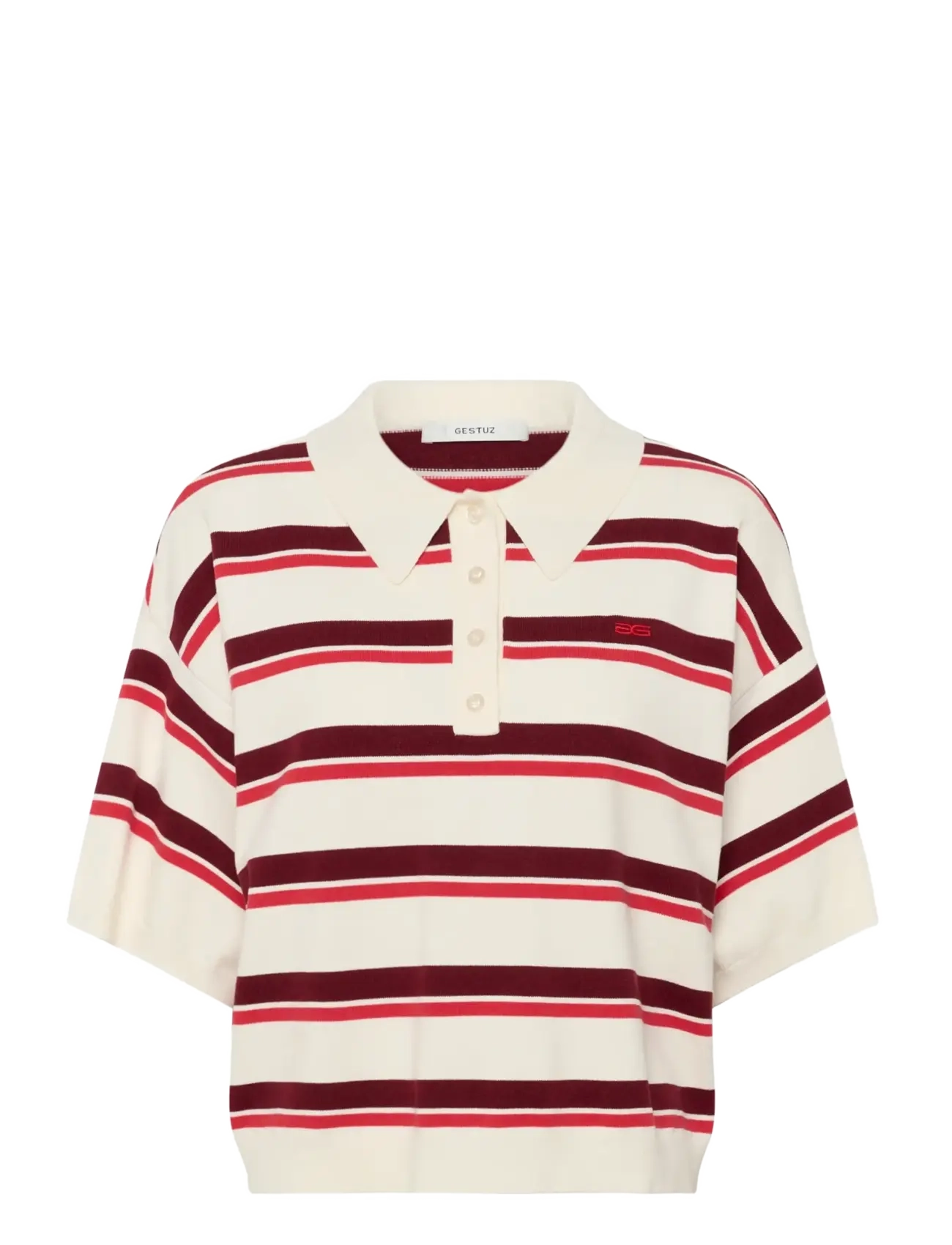 Gestuz GZtaia ss polo pullover - T-Shirts & Tops - EGRET/CABERNET/POINSETTIA / multi