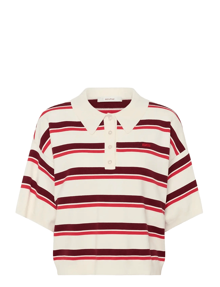 Gestuz - GZtaia ss polo pullover - polo shirts - egret/cabernet/poinsettia - 1
