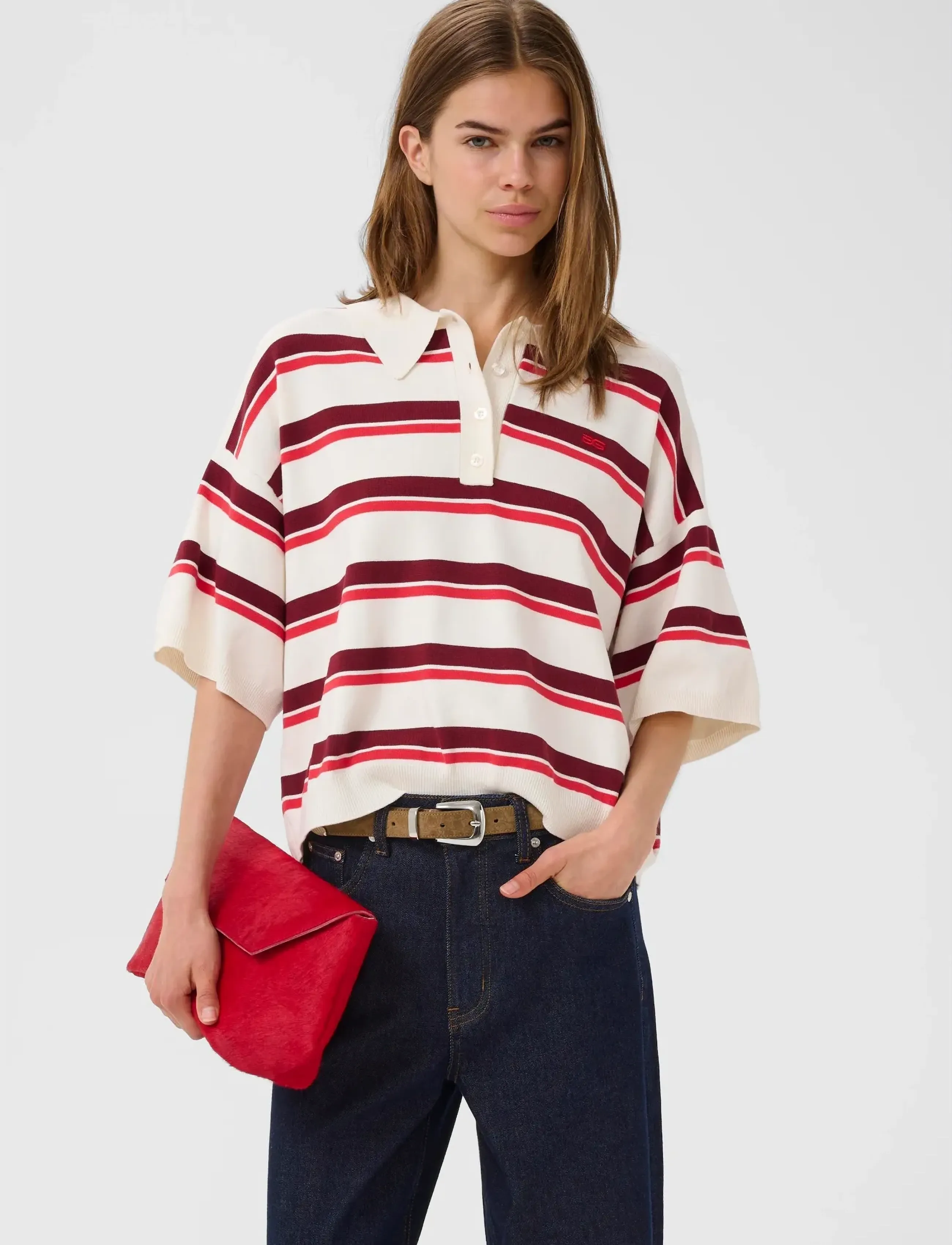 Gestuz GZtaia ss polo pullover - T-shirts & Toppe - EGRET/CABERNET/POINSETTIA / multi