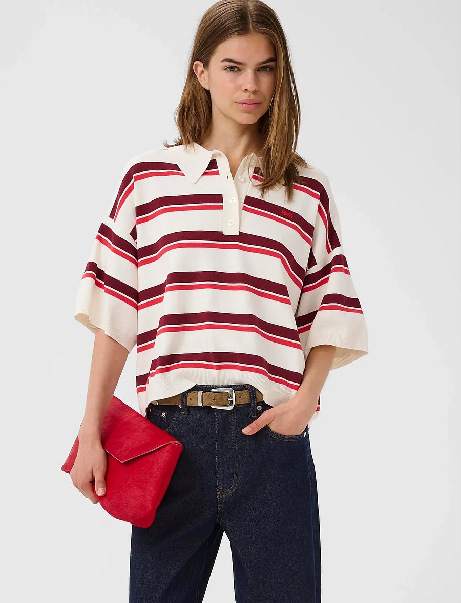 Gestuz - GZtaia ss polo pullover - polo shirts - egret/cabernet/poinsettia - 0