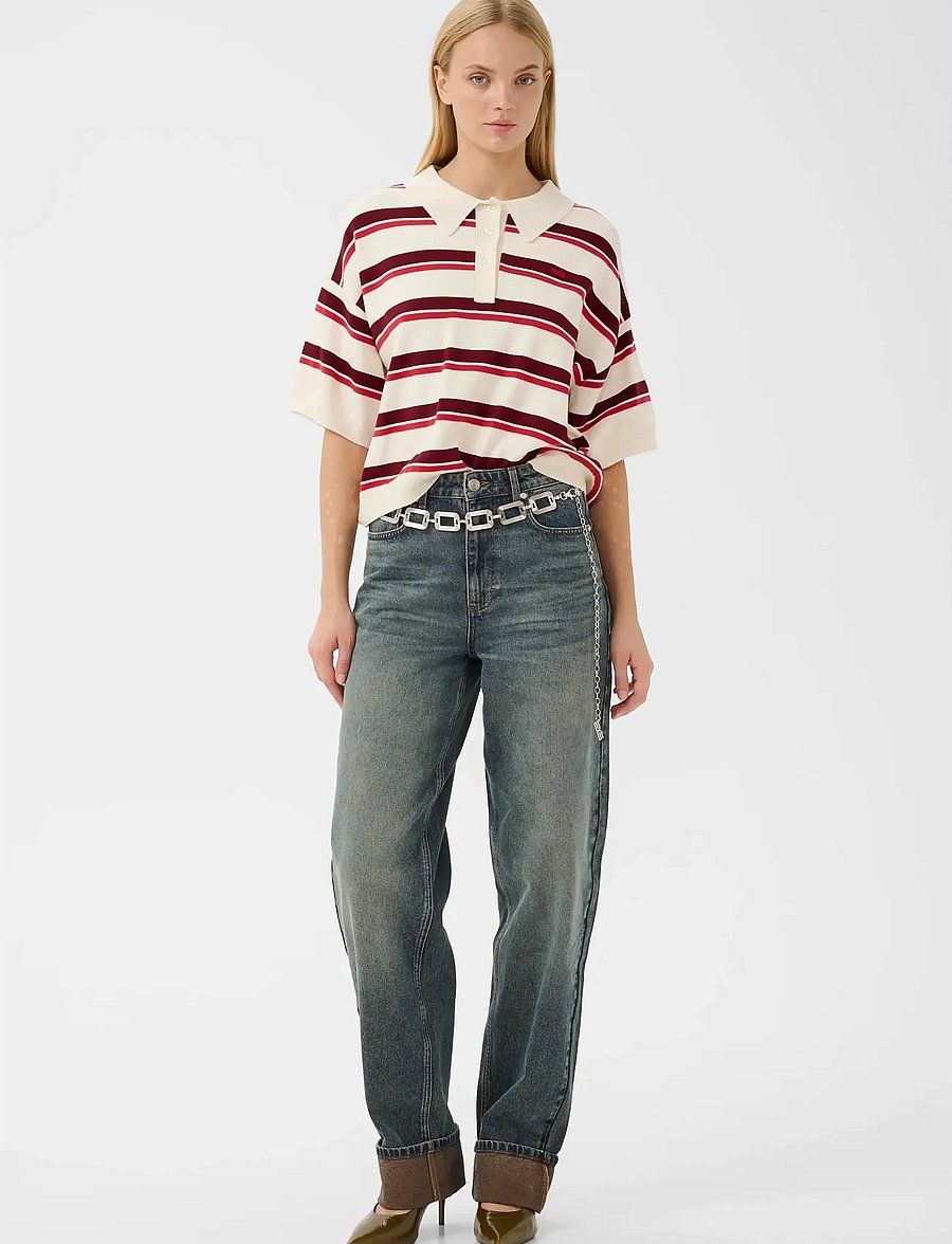 Gestuz - GZtaia ss polo pullover - polo shirts - egret/cabernet/poinsettia - 3