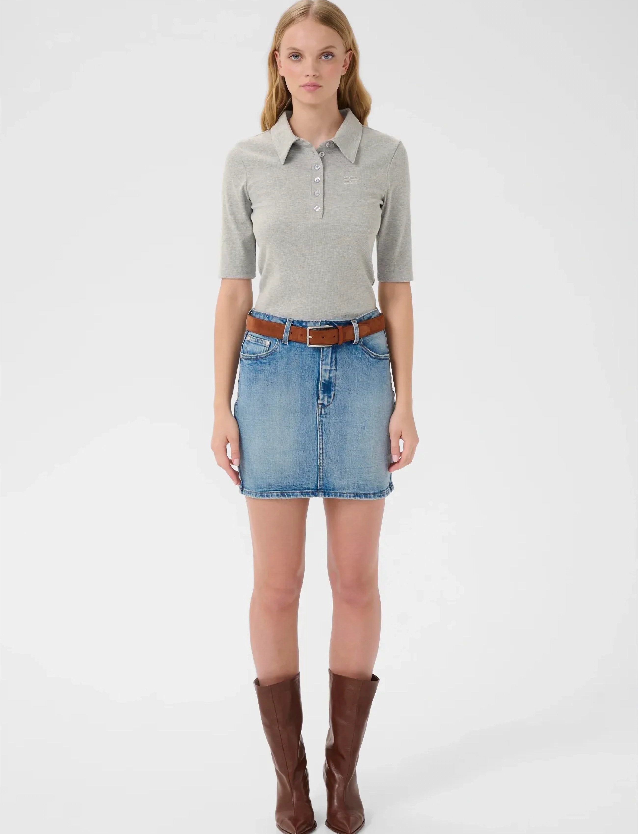 Gestuz - GZdrew polo mel top NOOS - t-shirts - grey mÉlange - 3
