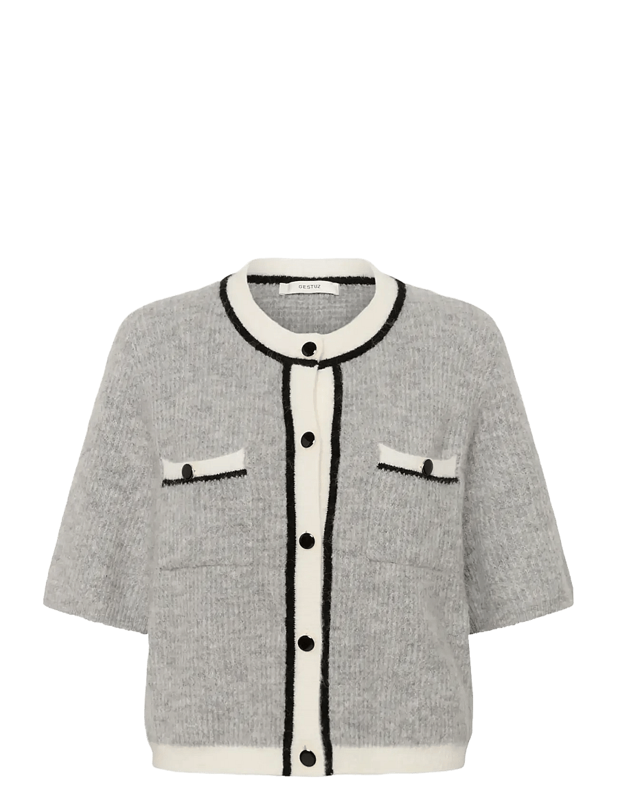 Gestuz - GZalpha contrast cardigan - strickjacken - light grey melange - 1