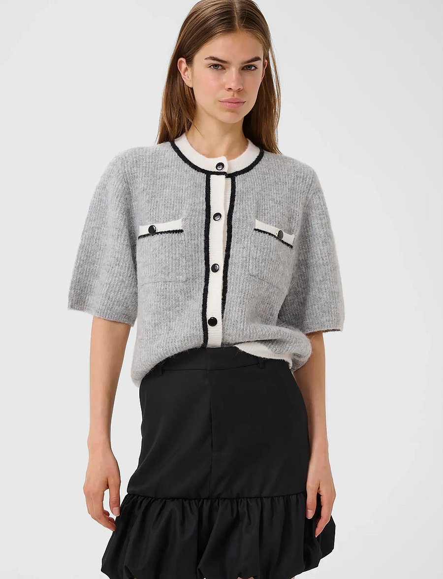 Gestuz - GZalpha contrast cardigan - strickjacken - light grey melange - 0