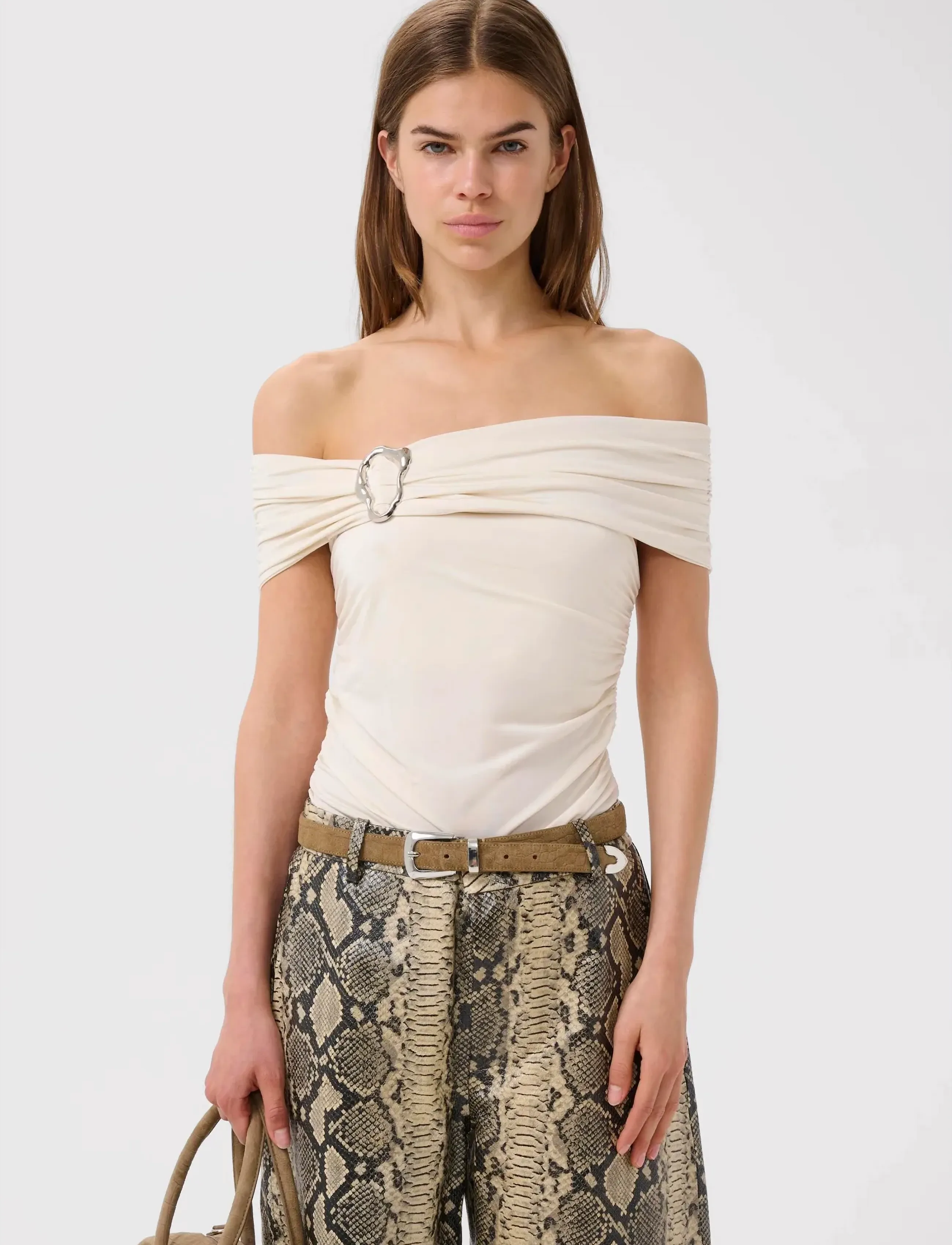 Gestuz Gzlaily Off Shoulder Top, Kvinder, Rynket Off Shoulder Top, Cream, Str: M