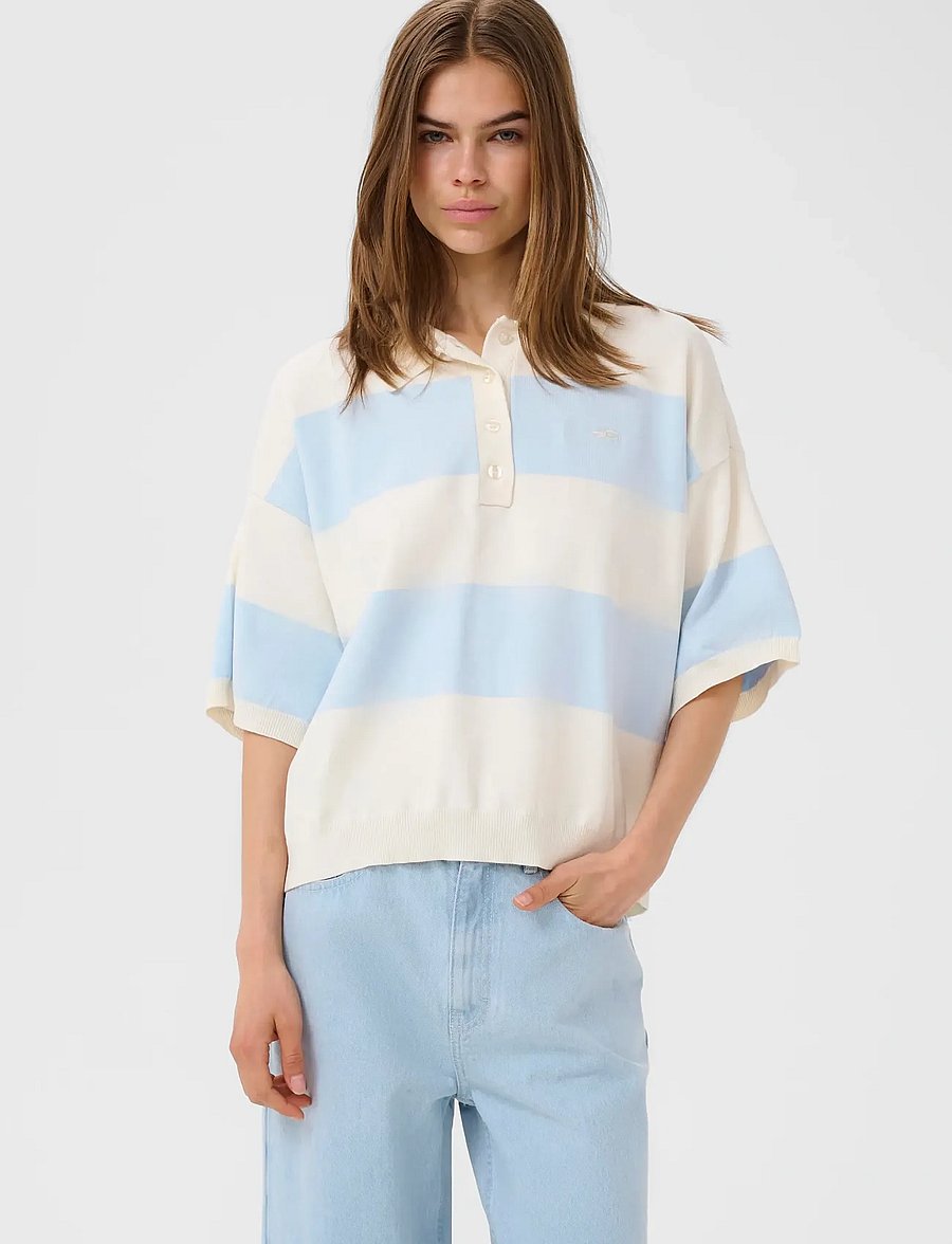 Gestuz - GZmaia ss polo pullover - poloshirts - blue finch striped - 0