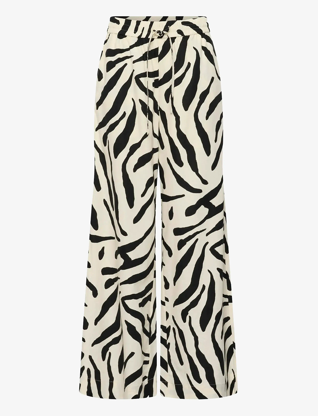 Gestuz - GZzeona P HW pants - hosen mit weitem bein - graphic black white animal - 1