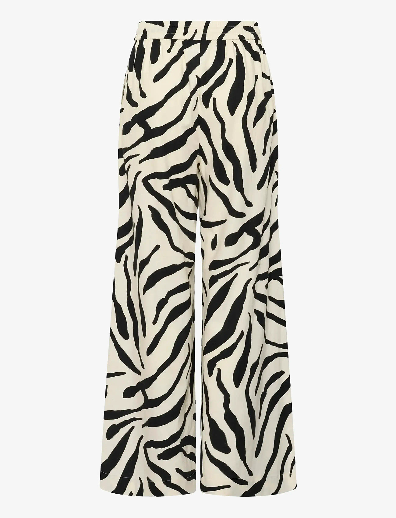 Gestuz - GZzeona P HW pants - hosen mit weitem bein - graphic black white animal - 2