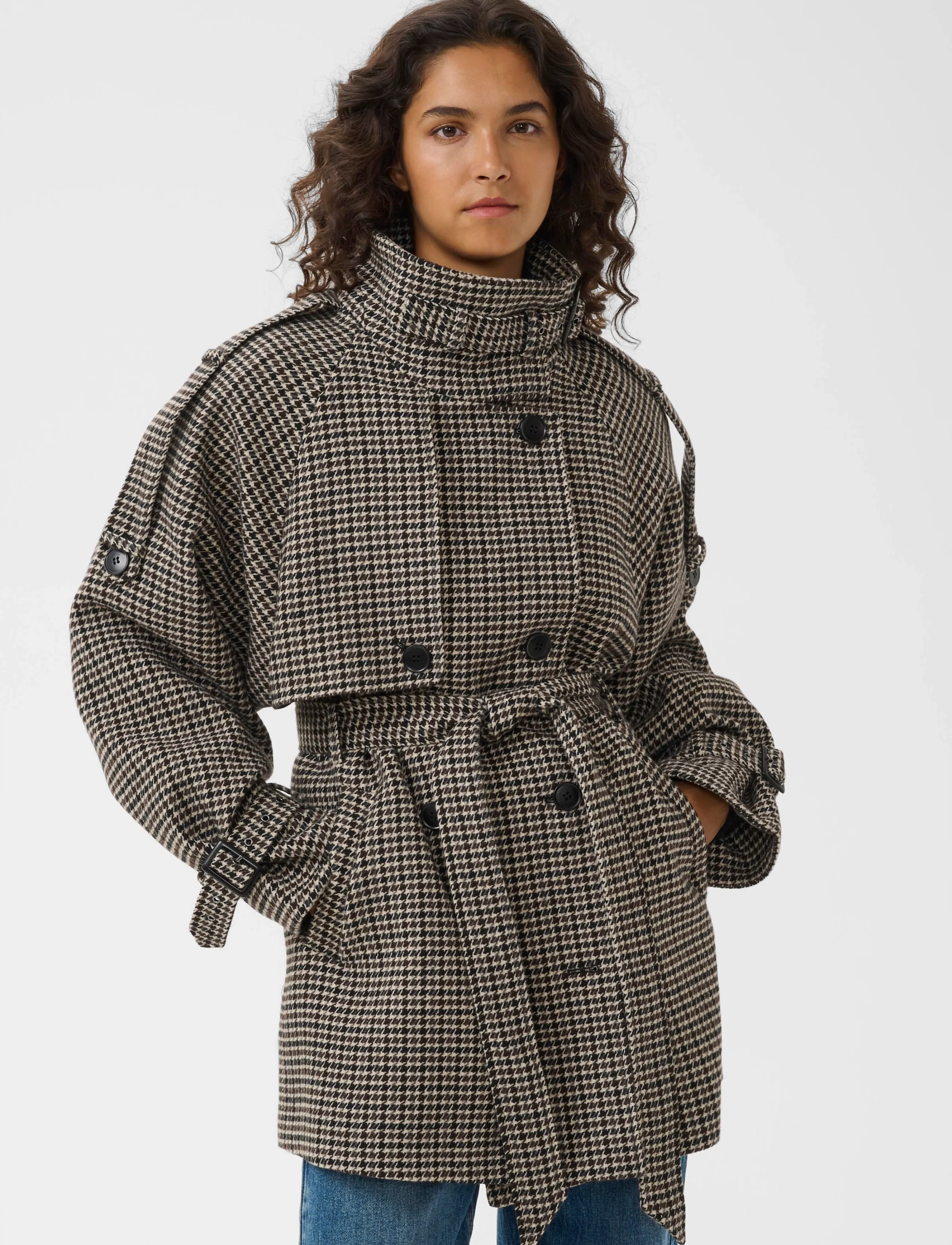 Gestuz - GZavic midi HT jacket - brown/green houndstooth - 2