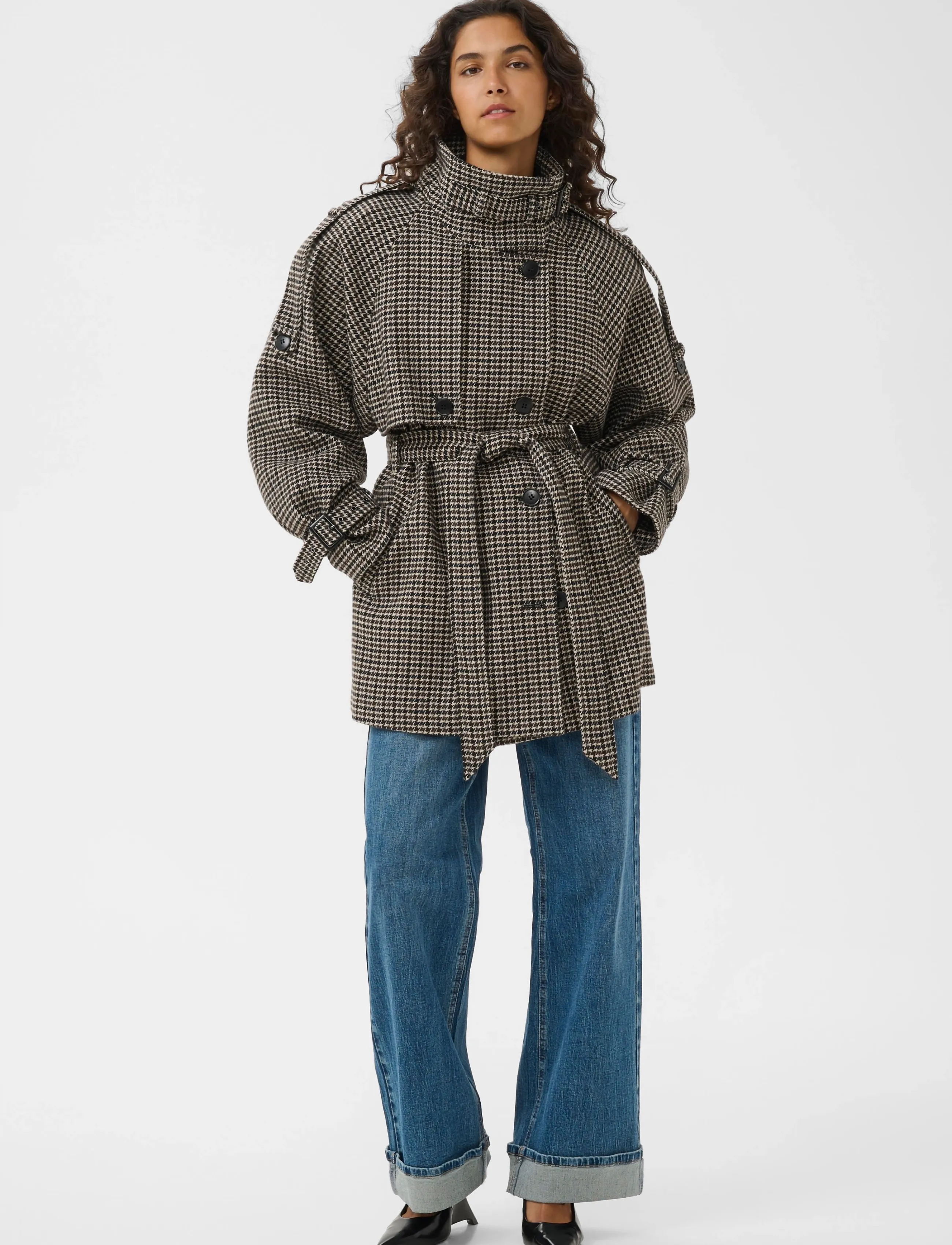 Gestuz - GZavic midi HT jacket - brown/green houndstooth - 3