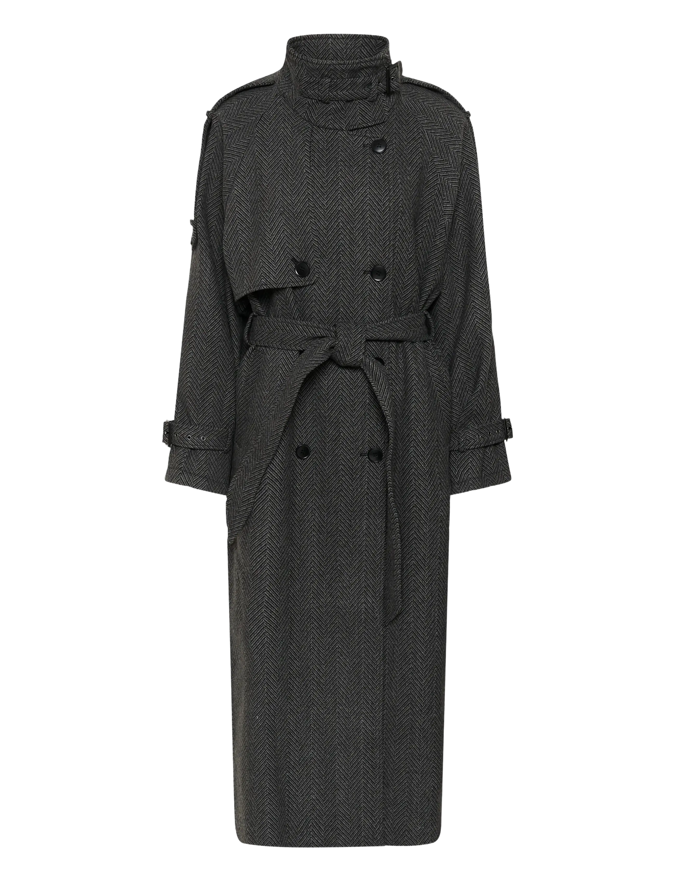 Gestuz GZavic long HB coat - Winter jackets - HERRINGBONE BLACK/GREY / grey