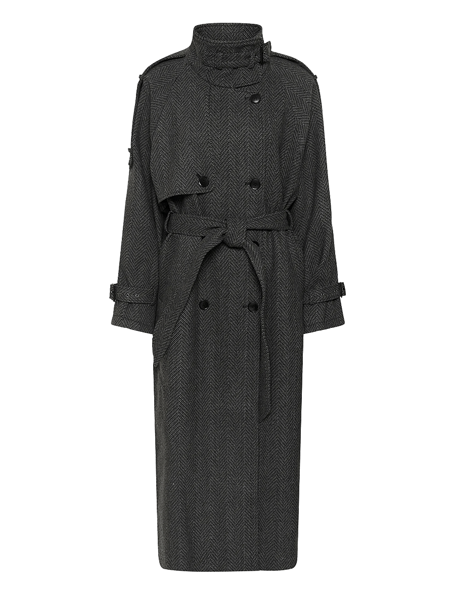 Gestuz - GZavic long HB coat - herringbone black/grey - 0
