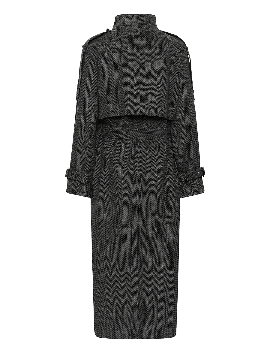 Gestuz - GZavic long HB coat - herringbone black/grey - 1