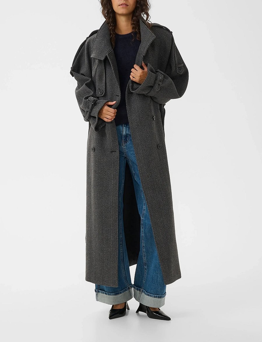 Gestuz - GZavic long HB coat - herringbone black/grey - 2