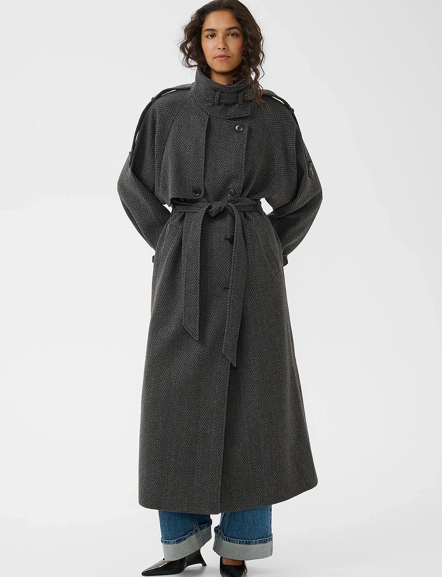 Gestuz - GZavic long HB coat - herringbone black/grey - 3