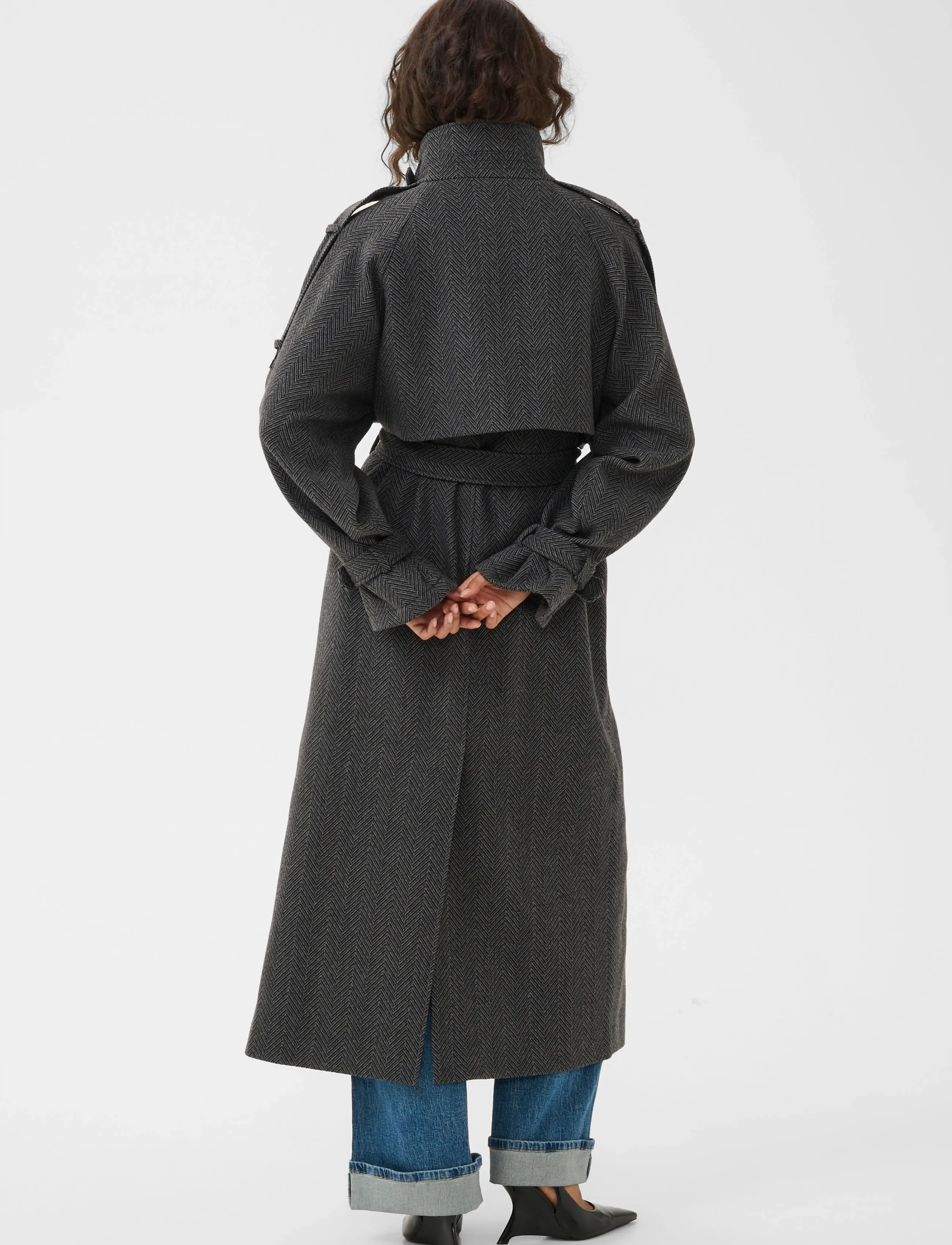 Gestuz - GZavic long HB coat - herringbone black/grey - 4