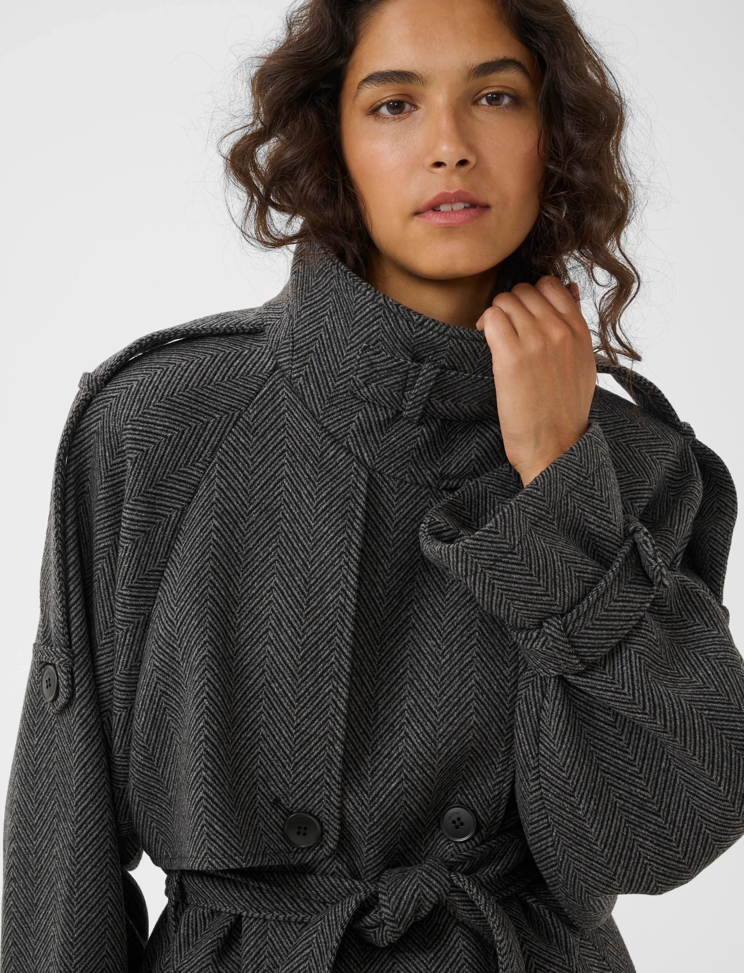 Gestuz - GZavic long HB coat - herringbone black/grey - 5