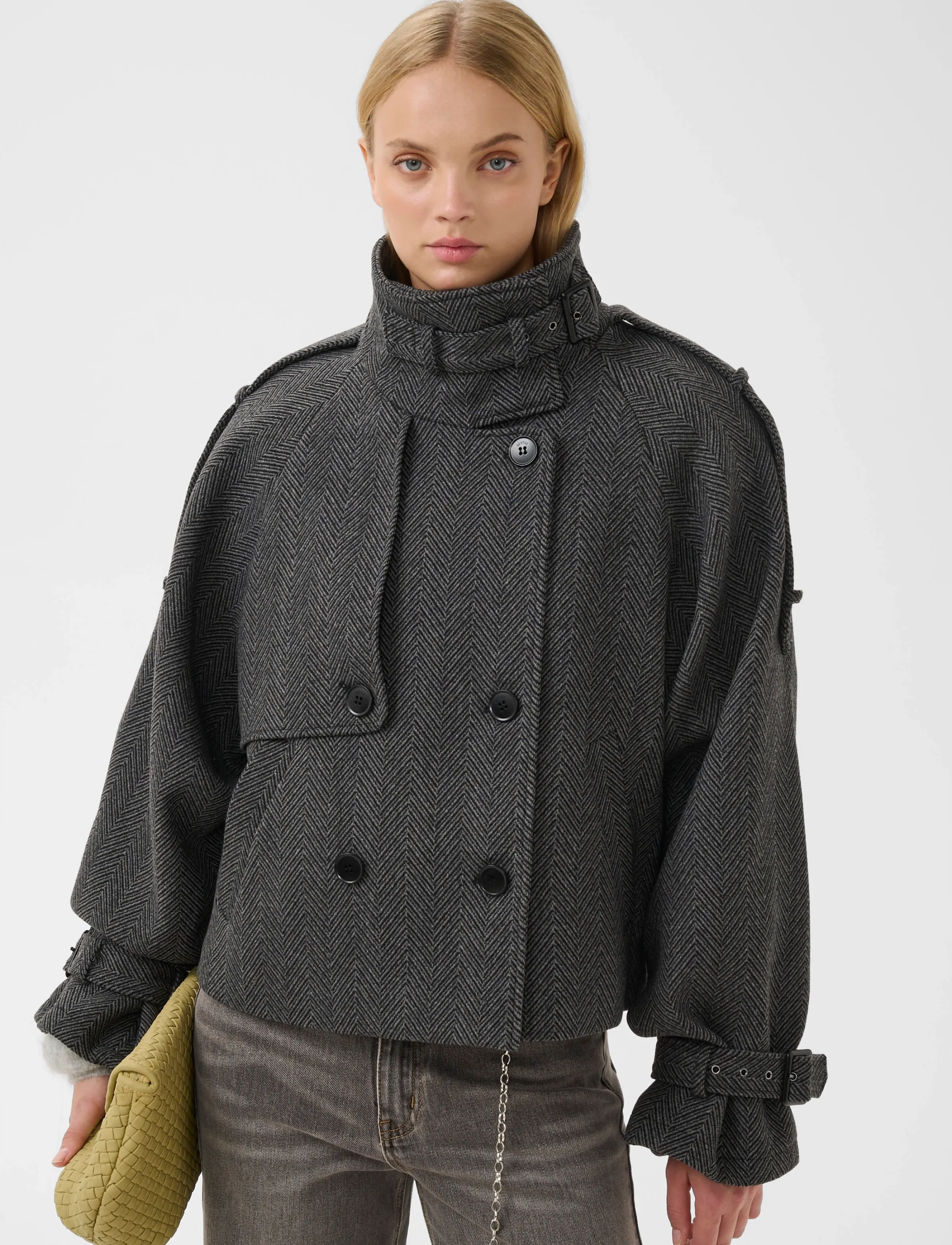 Gestuz - GZavic short HB jacket - villased jakid - herringbone black/grey - 2