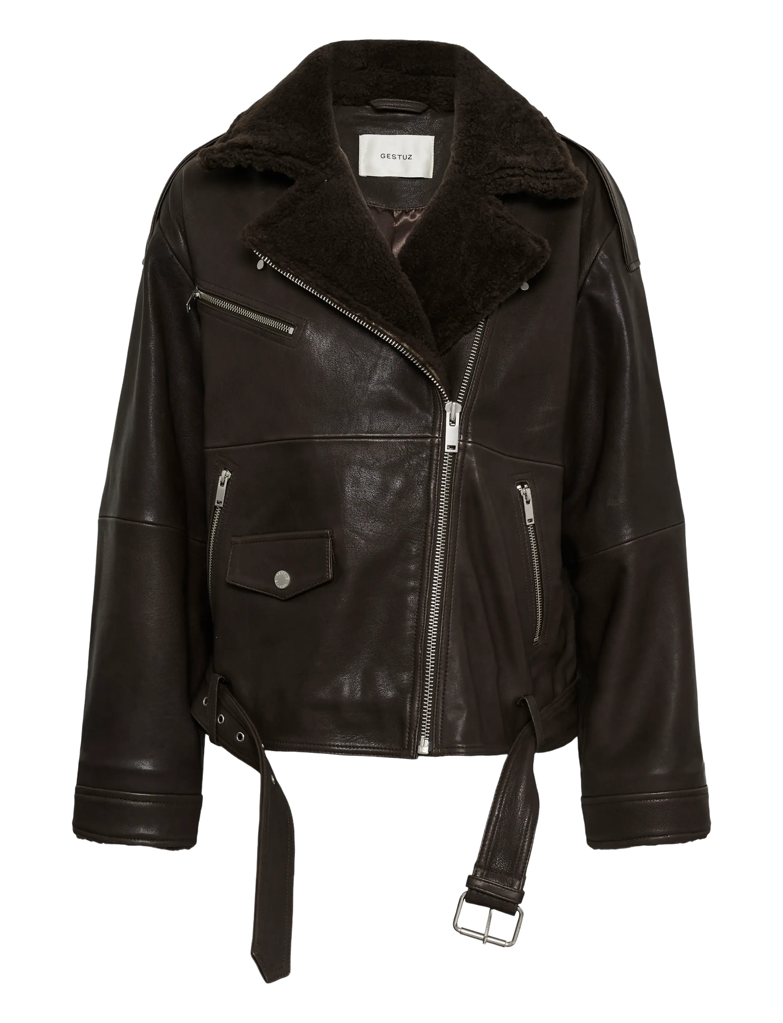 Gestuz GZroja jacket - Leather jackets - DARK BROWN / brown