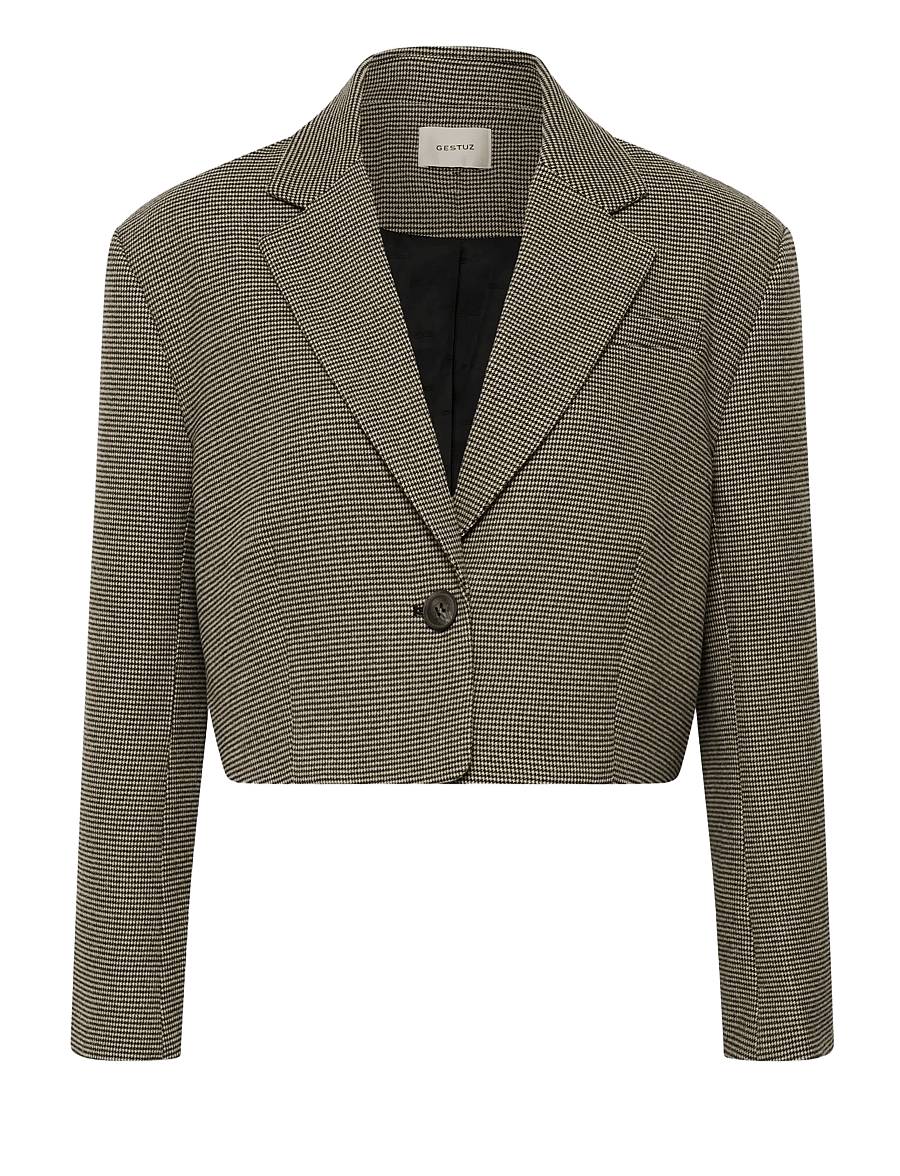 Gestuz - GZcasia blazer - cropped-blazer - black and white houndstooth - 1