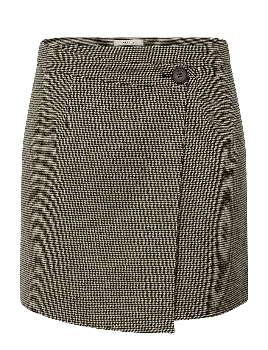 Gestuz - GZcasia HW skirt - slå-om-nederdele - black and white houndstooth - 1
