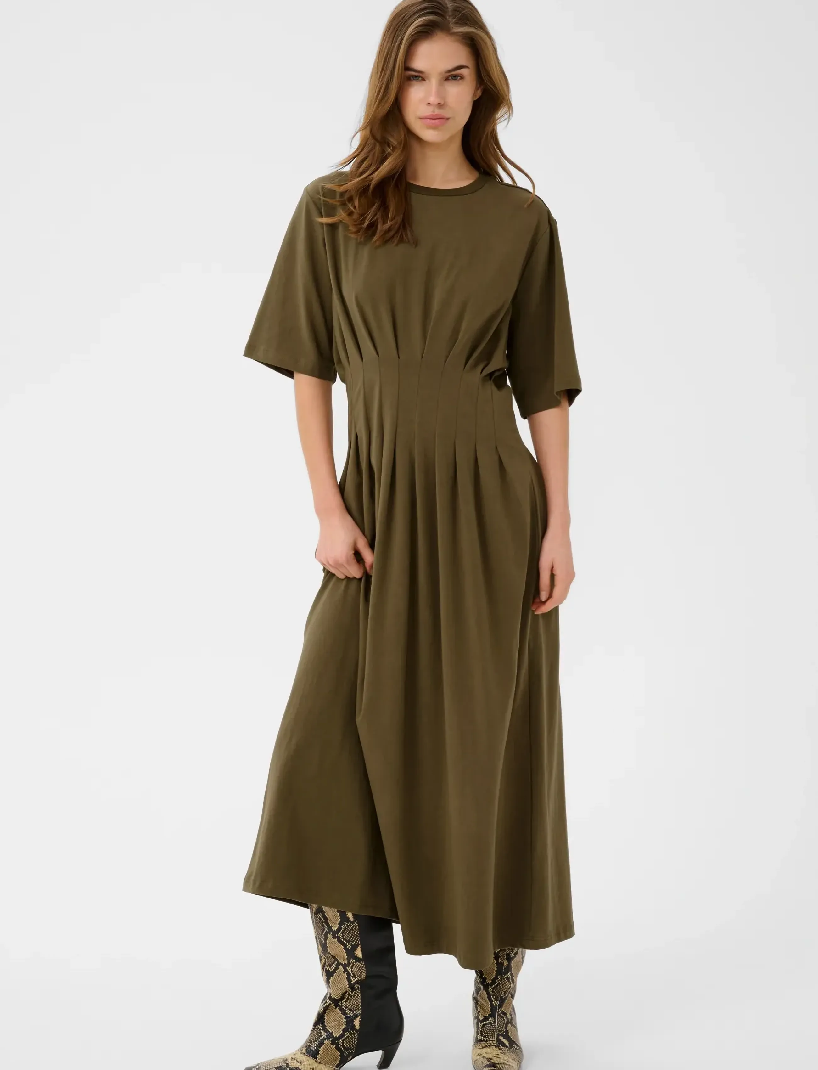 Gestuz Gzinez Long Dress, L, Khaki green, Kjoler > Knælange Og Midi, Dame