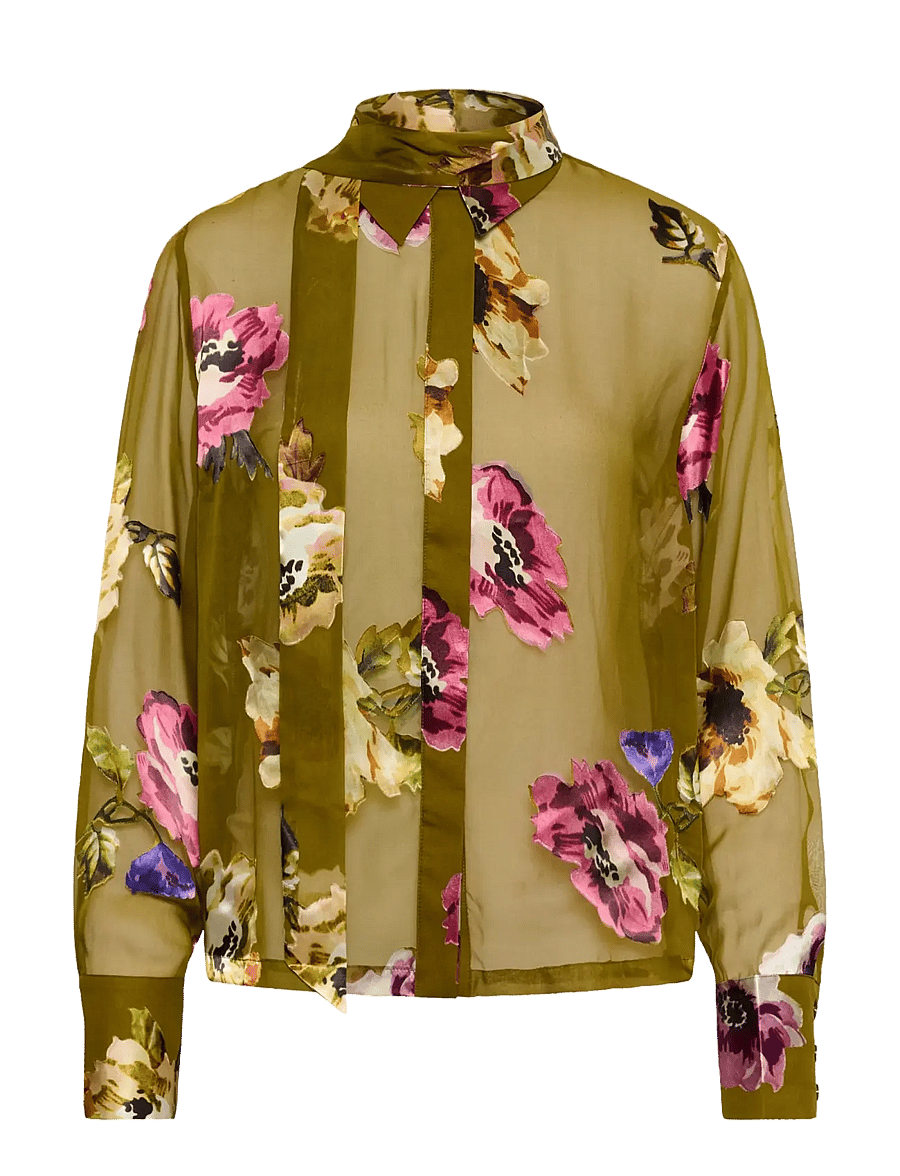 Gestuz - GZdarcia P shirt - långärmade skjortor - olive green flower - 0