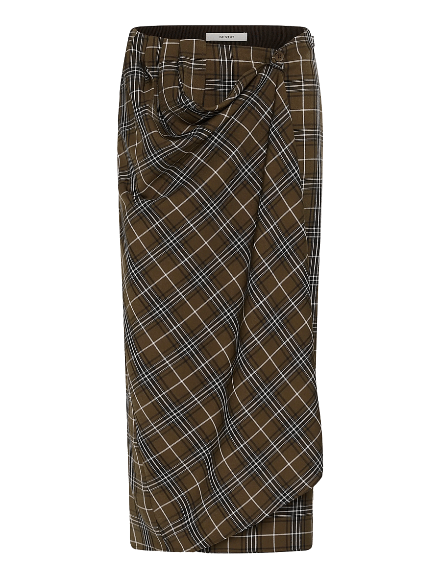 Gestuz - GZaleya HW skirt - maxikjolar - green olive check - 0