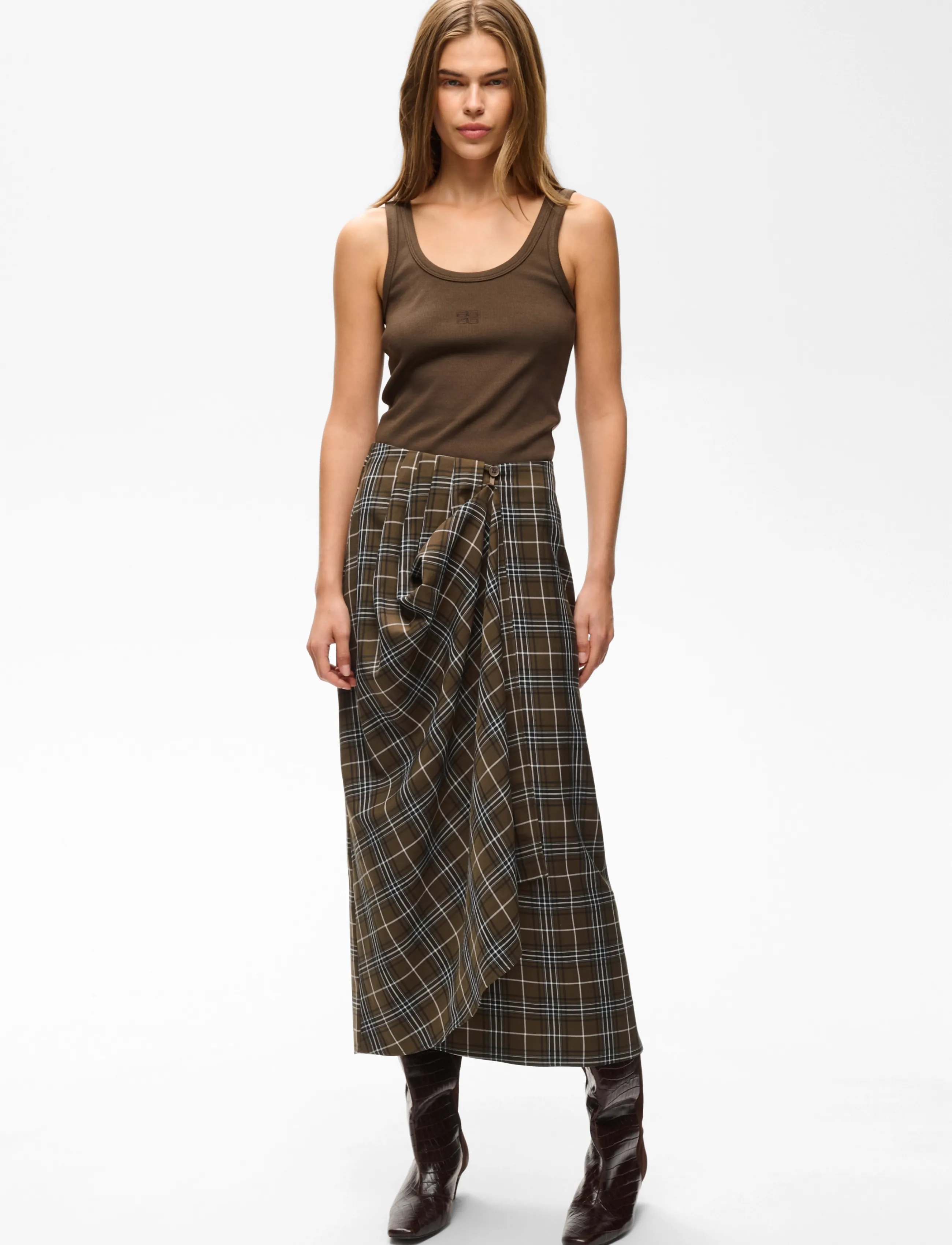 Gestuz - GZaleya HW skirt - maxikjolar - green olive check - 3