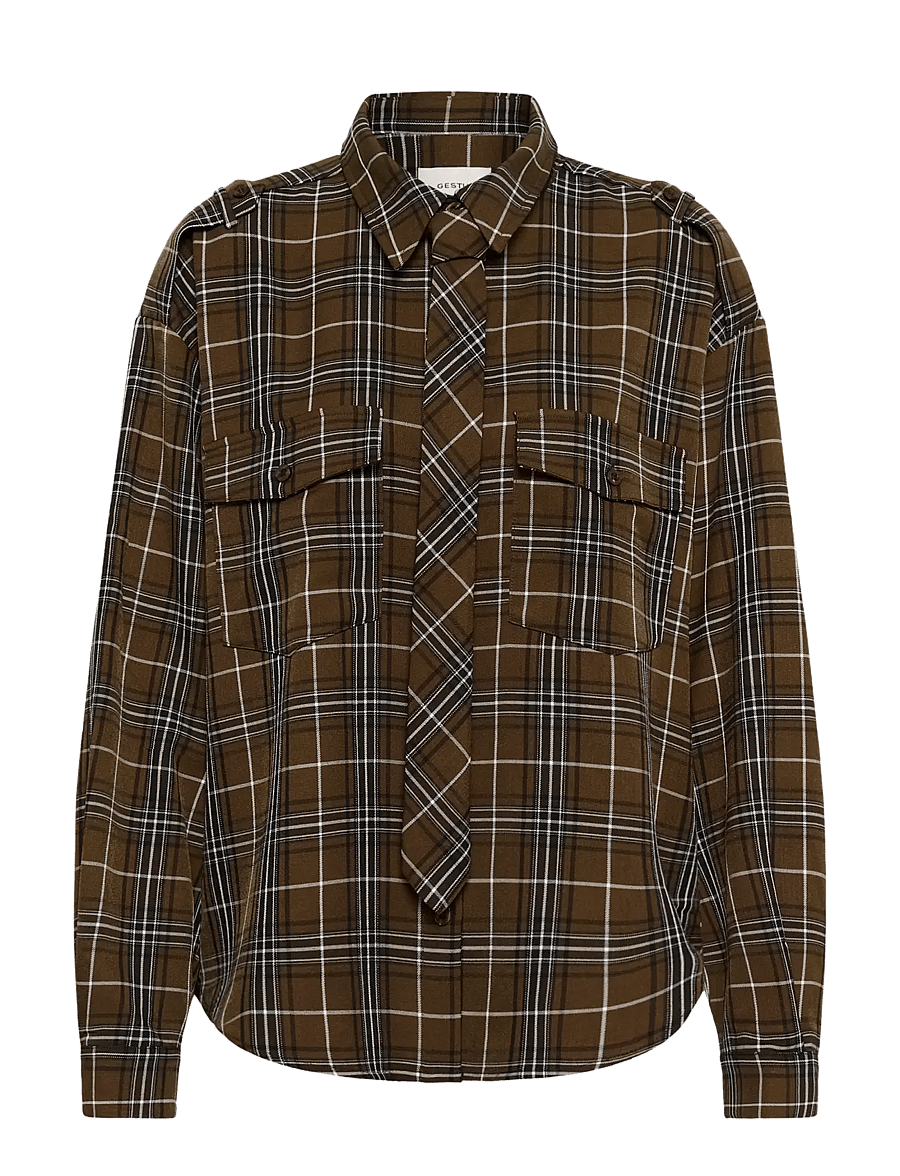 Gestuz - GZaleya shirt - långärmade skjortor - green olive check - 0