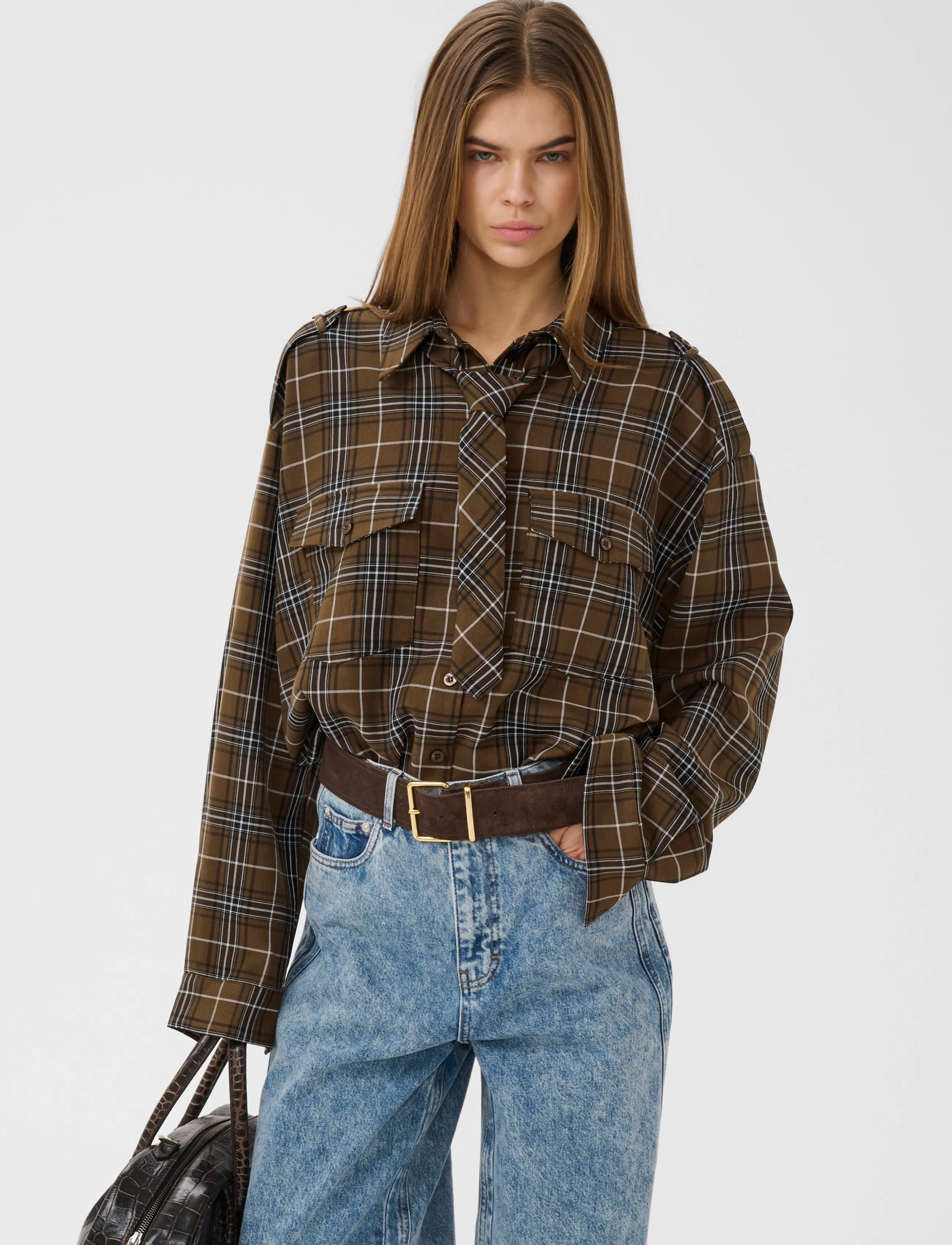 Gestuz - GZaleya shirt - långärmade skjortor - green olive check - 2