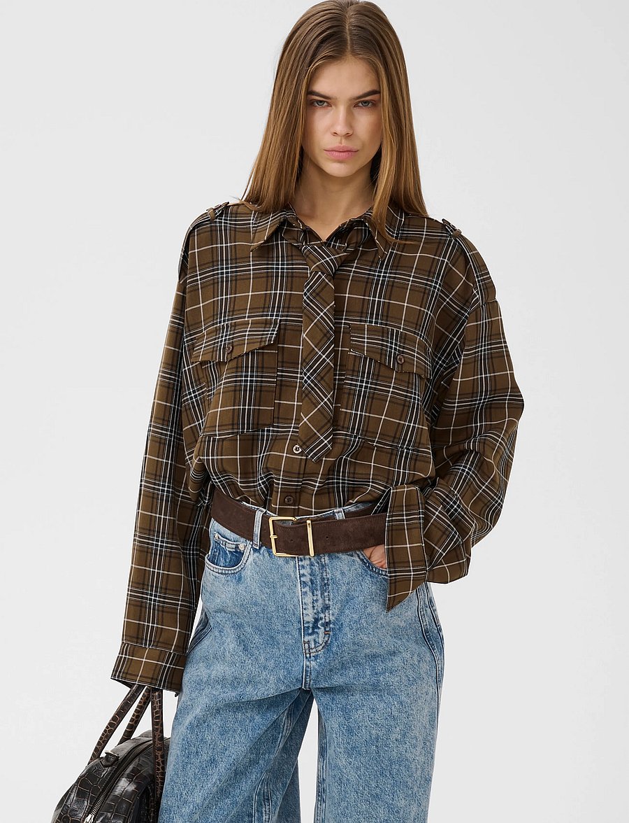 Gestuz - GZaleya shirt - långärmade skjortor - green olive check - 2