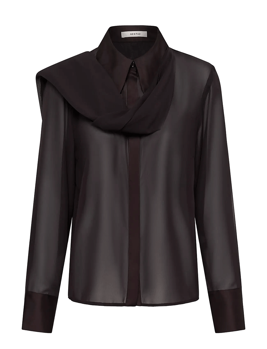 Gestuz - GZlynne scarf shirt - långärmade skjortor - ganache - 0