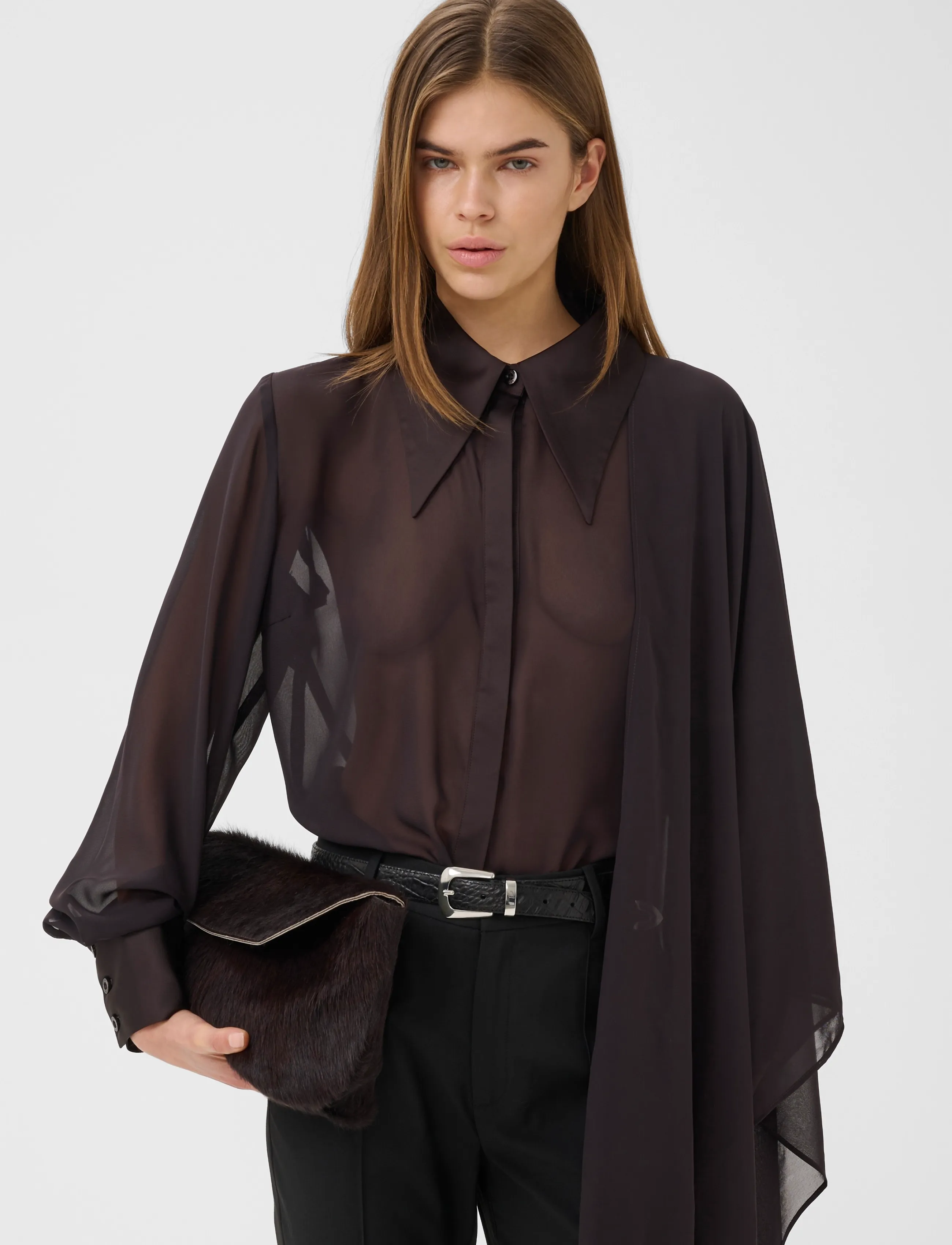 Gestuz - GZlynne scarf shirt - långärmade skjortor - ganache - 2
