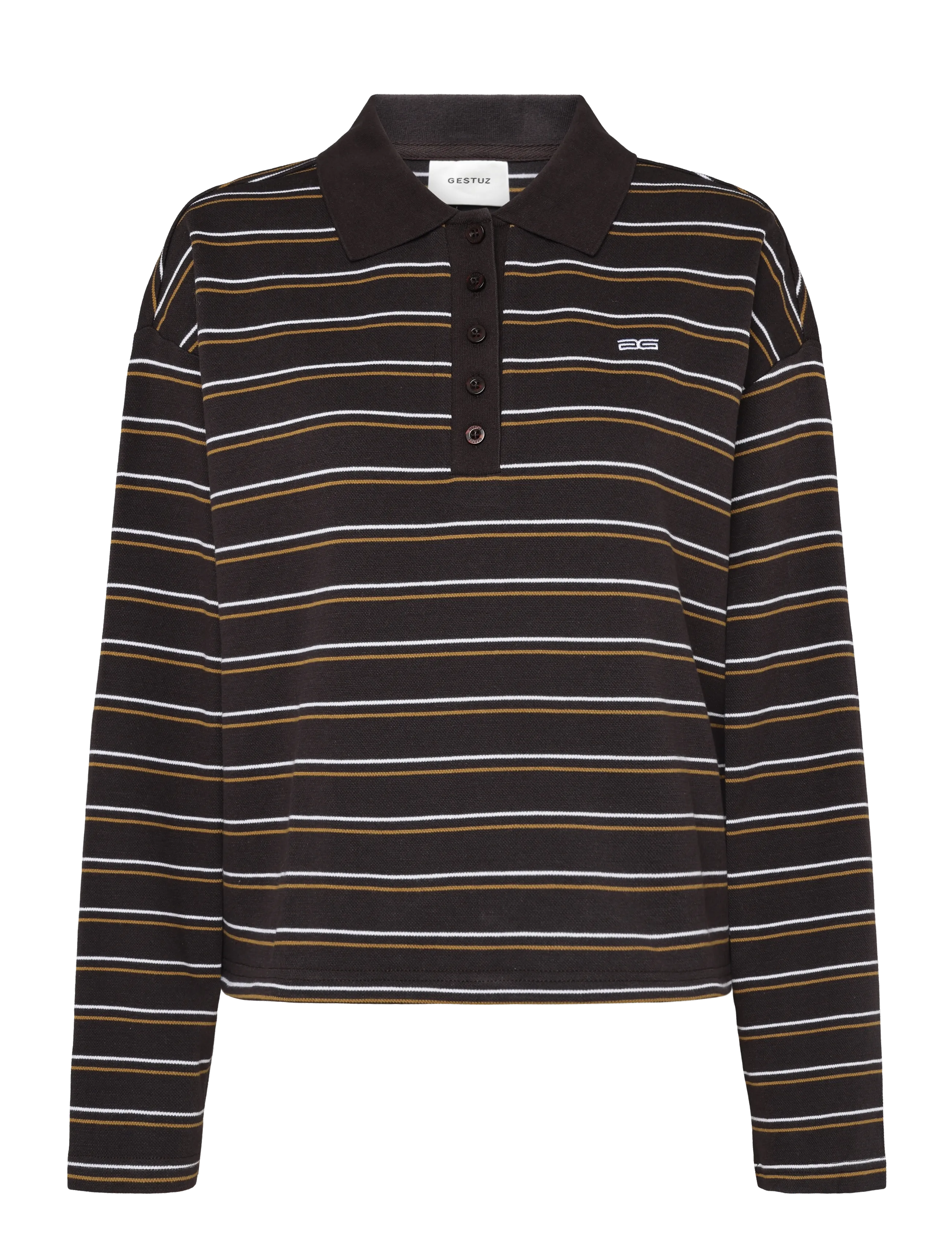 Gestuz GZpilova LS polo tee - T-Shirts & Tops - GANACHE STRIPED / brown