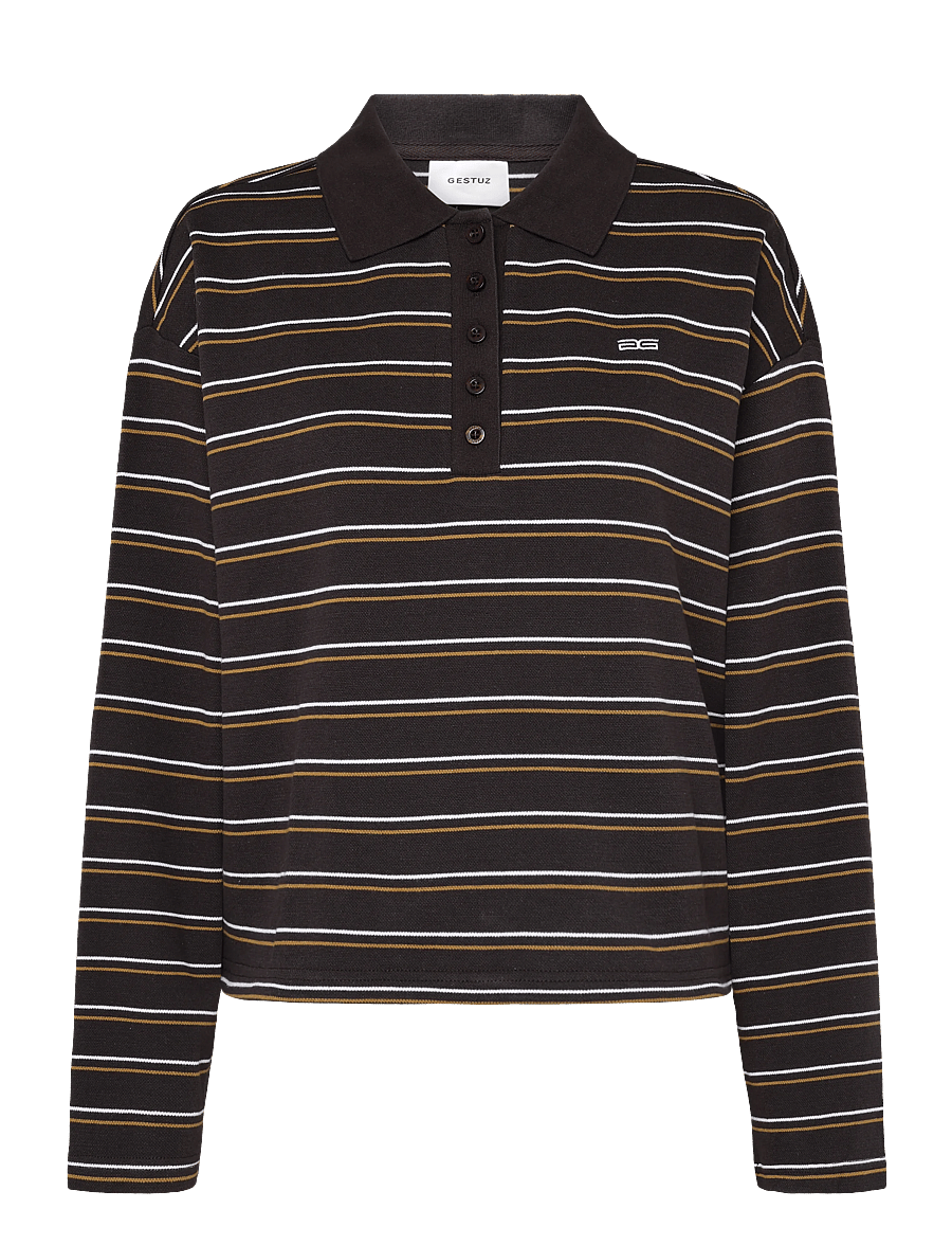 Gestuz - GZpilova LS polo tee - poloshirts - ganache striped - 1