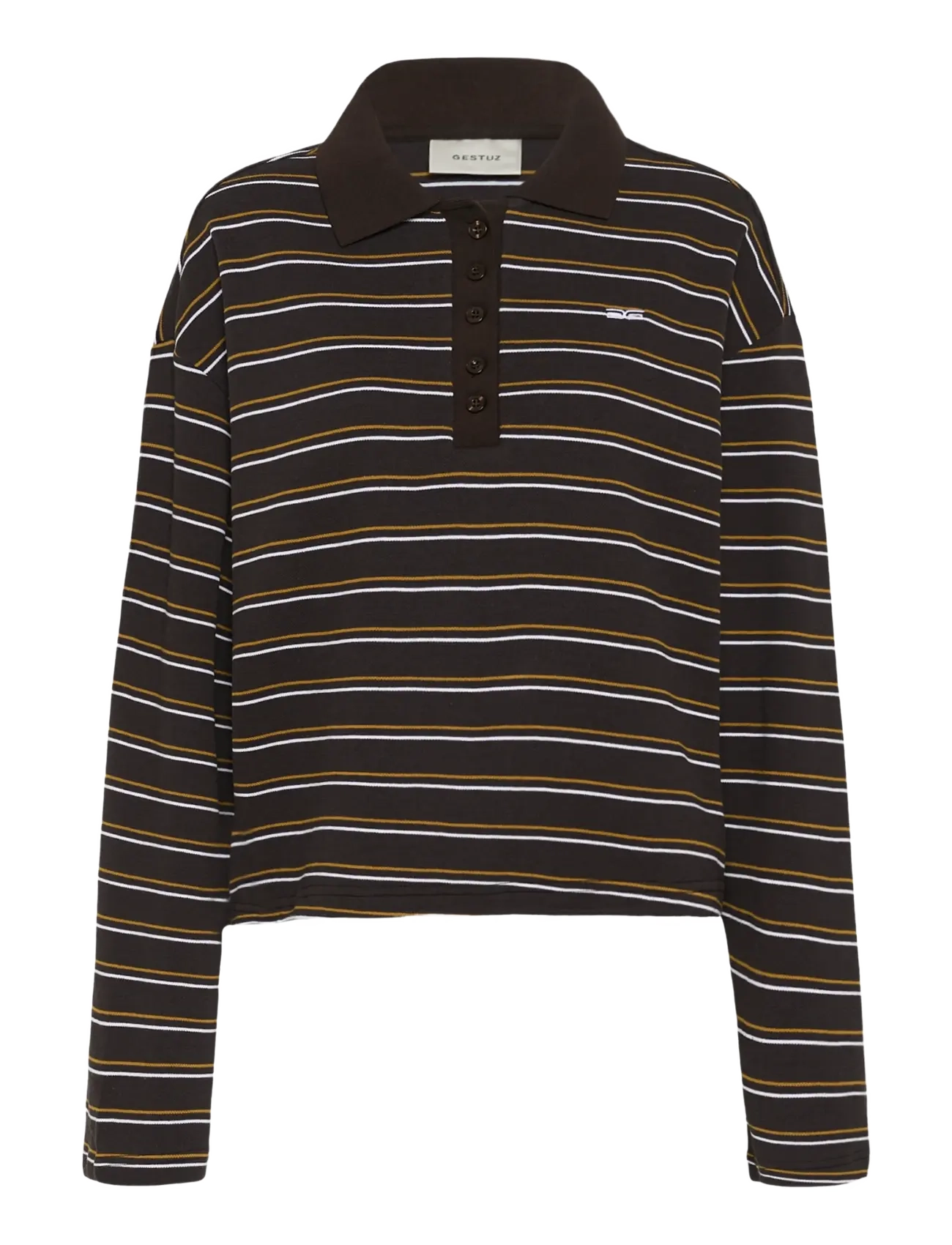 Gestuz GZpilova LS polo tee - Farben der Saison - GANACHE STRIPED / brown