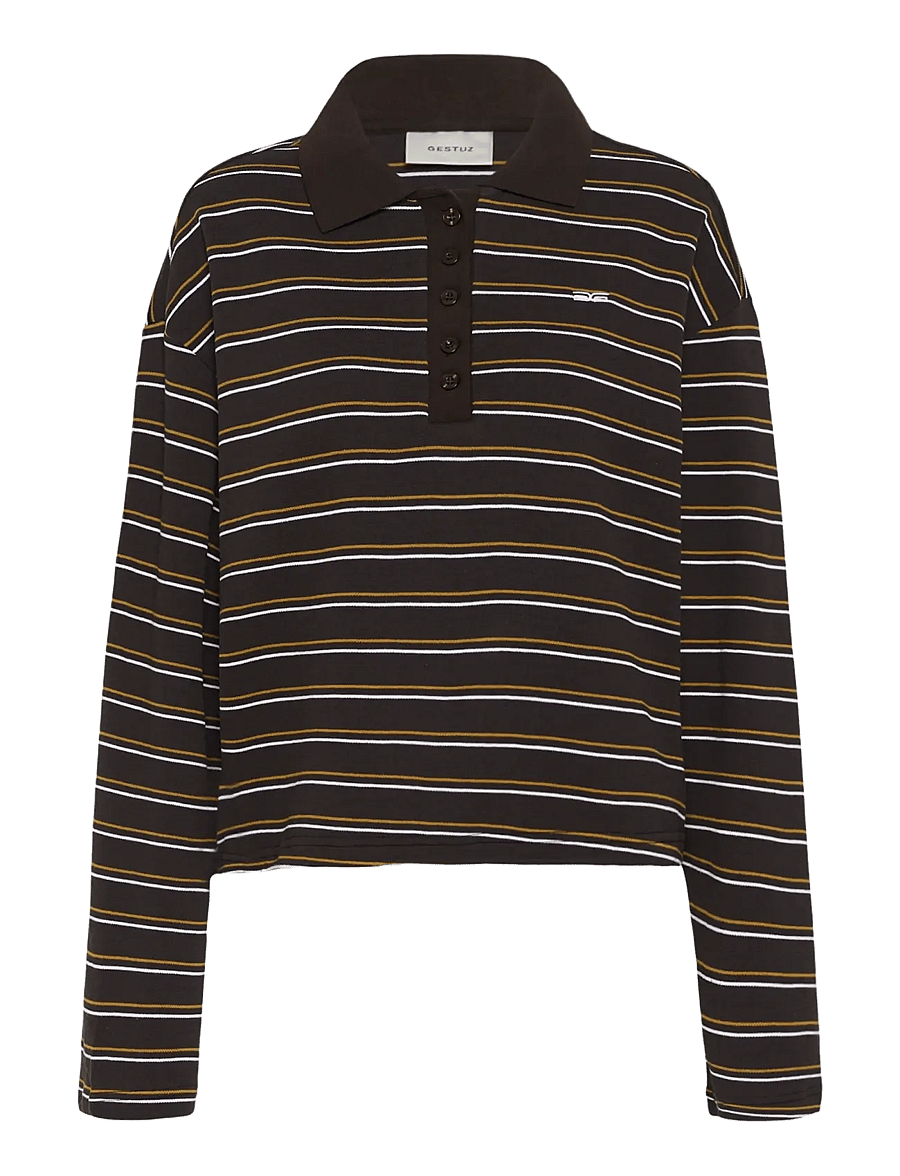 Gestuz - GZpilova LS polo tee - poloer - ganache striped - 1