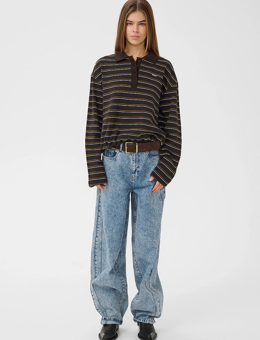 Gestuz - GZpilova LS polo tee - poloer - ganache striped - 0