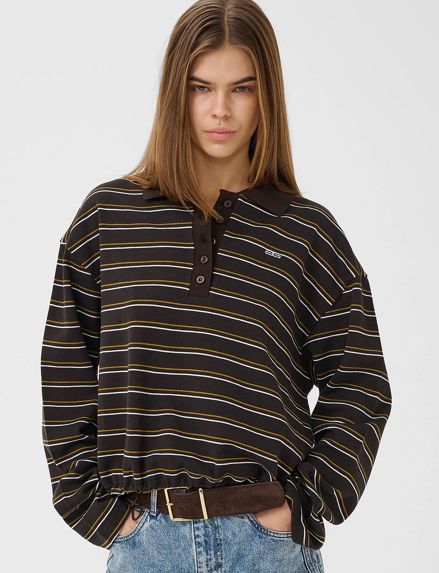 Gestuz - GZpilova LS polo tee - poloer - ganache striped - 2