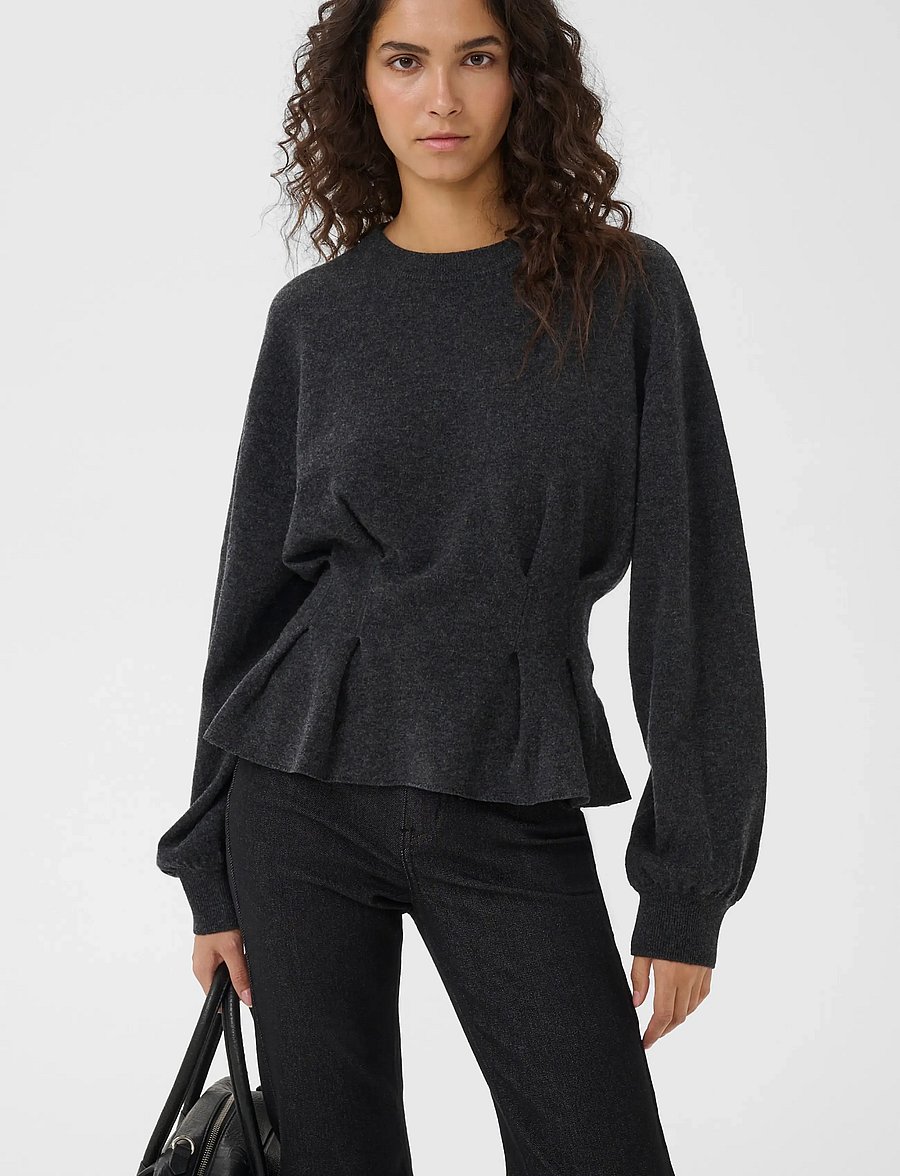 Gestuz - GZmanzi waist pullover - striktrøjer - deep graphite melange - 2