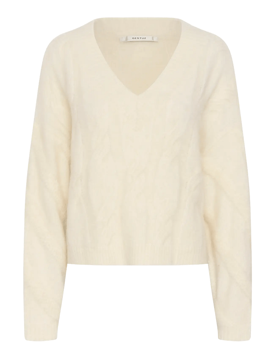 Gestuz - GZsida V-neck pullover - stickade tröjor - ivory - 0
