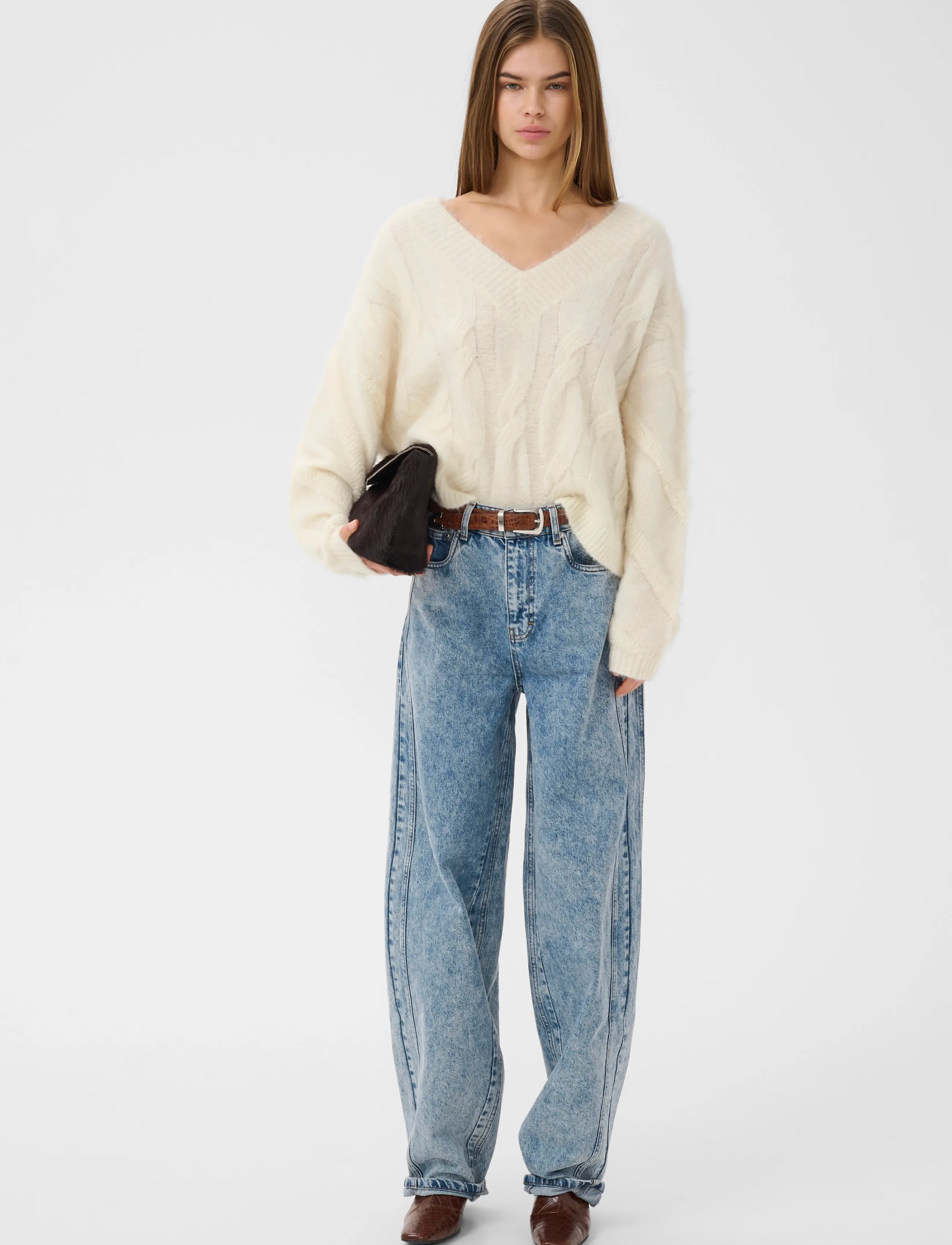 Gestuz - GZsida V-neck pullover - stickade tröjor - ivory - 3