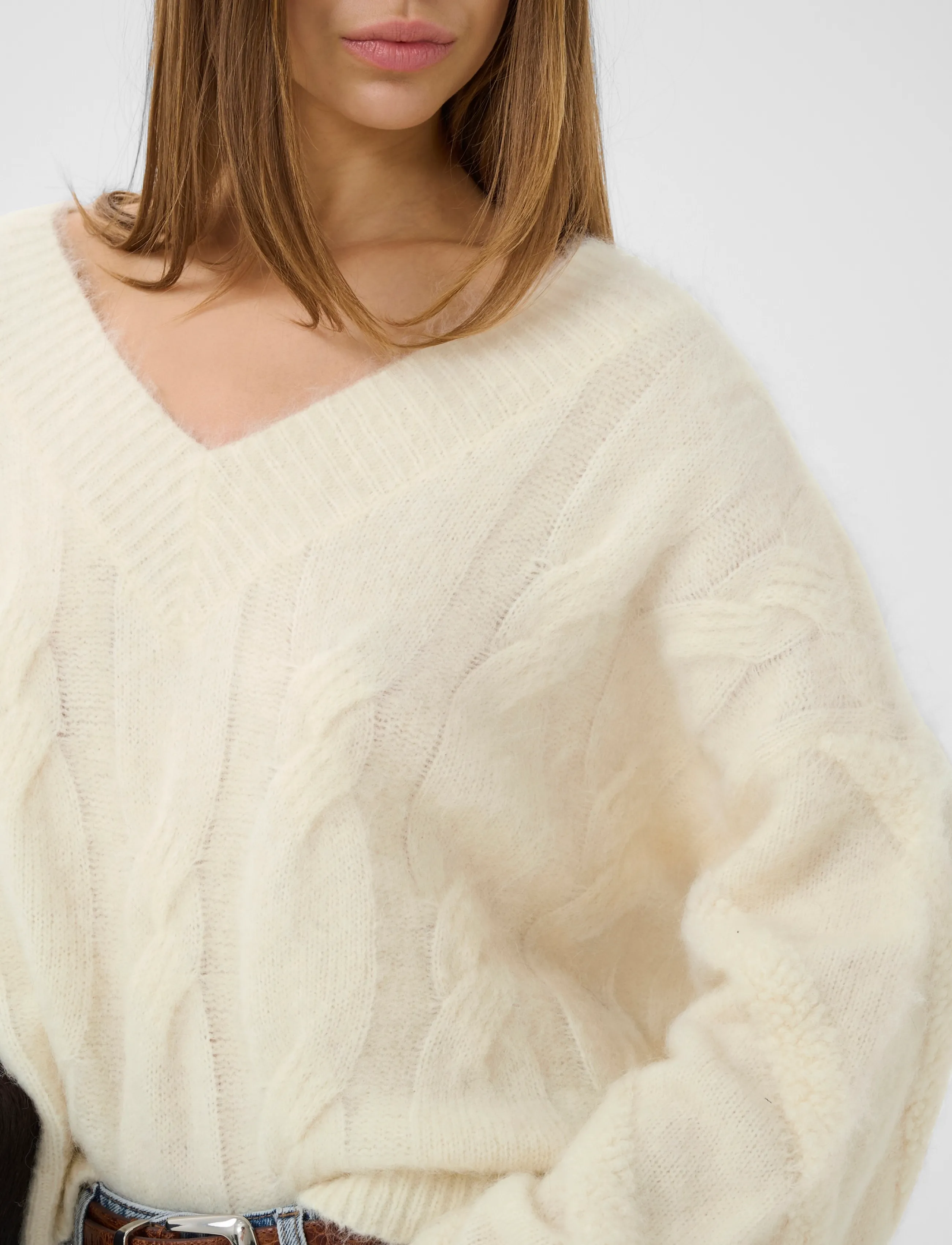 Gestuz - GZsida V-neck pullover - stickade tröjor - ivory - 5