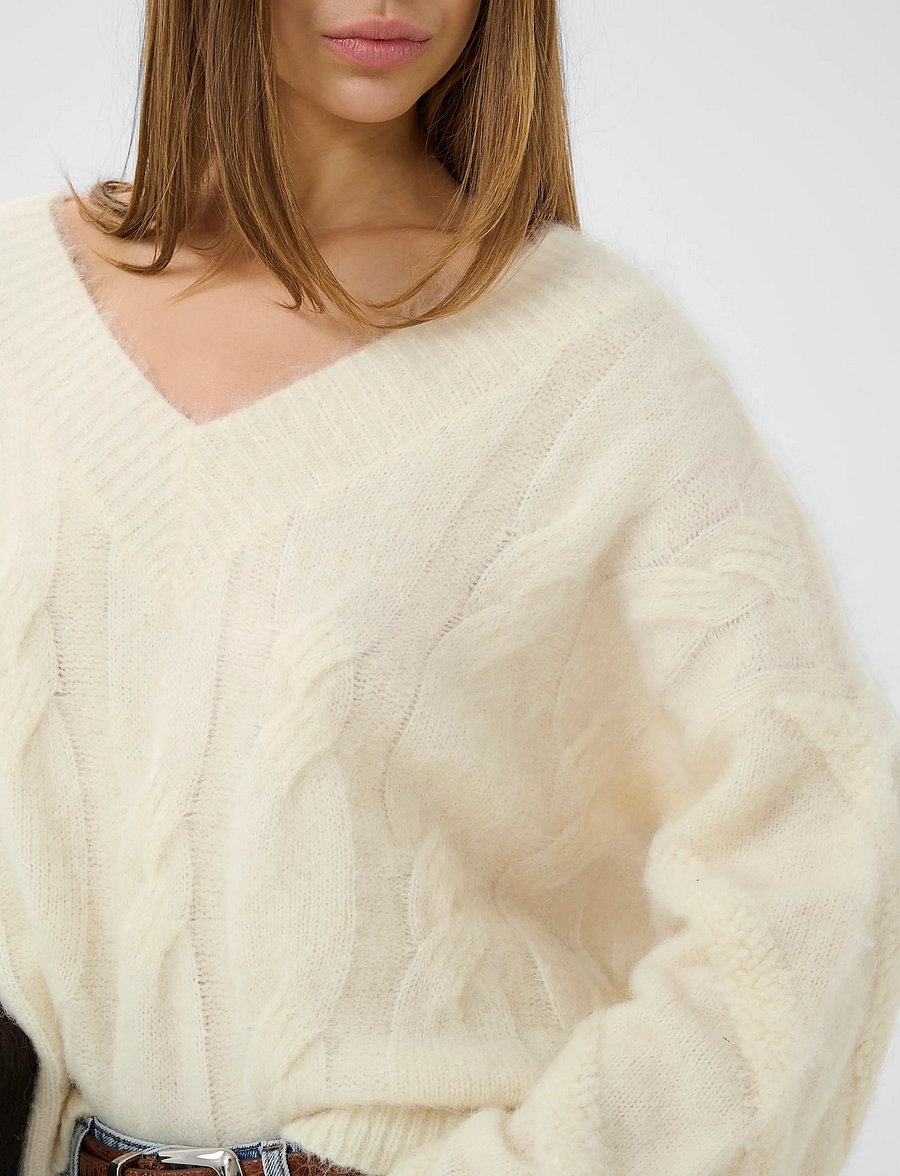 Gestuz - GZsida V-neck pullover - stickade tröjor - ivory - 5