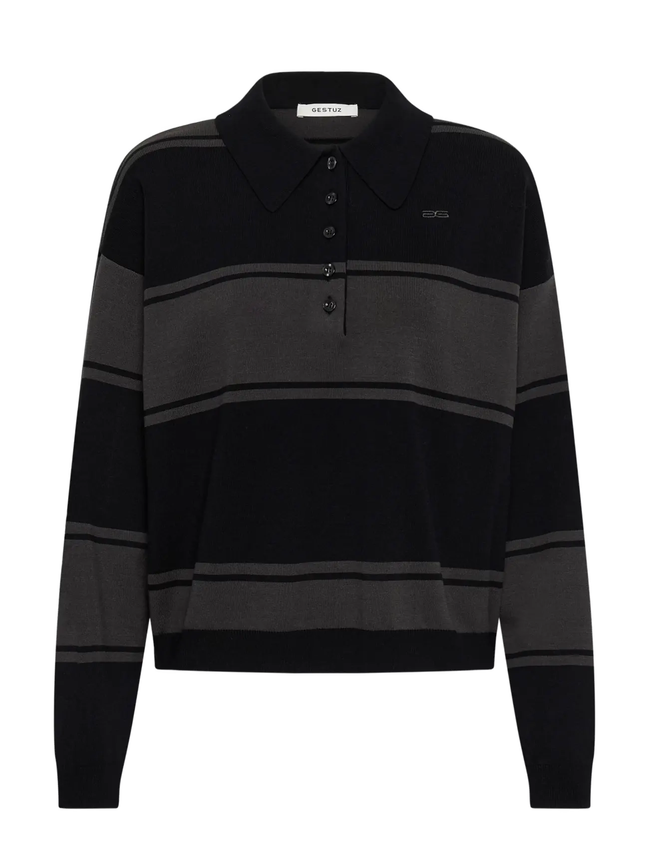 Gestuz GZsilda polo pullover - Tänavastiil - BLACK/RAVEN STRIPED / black